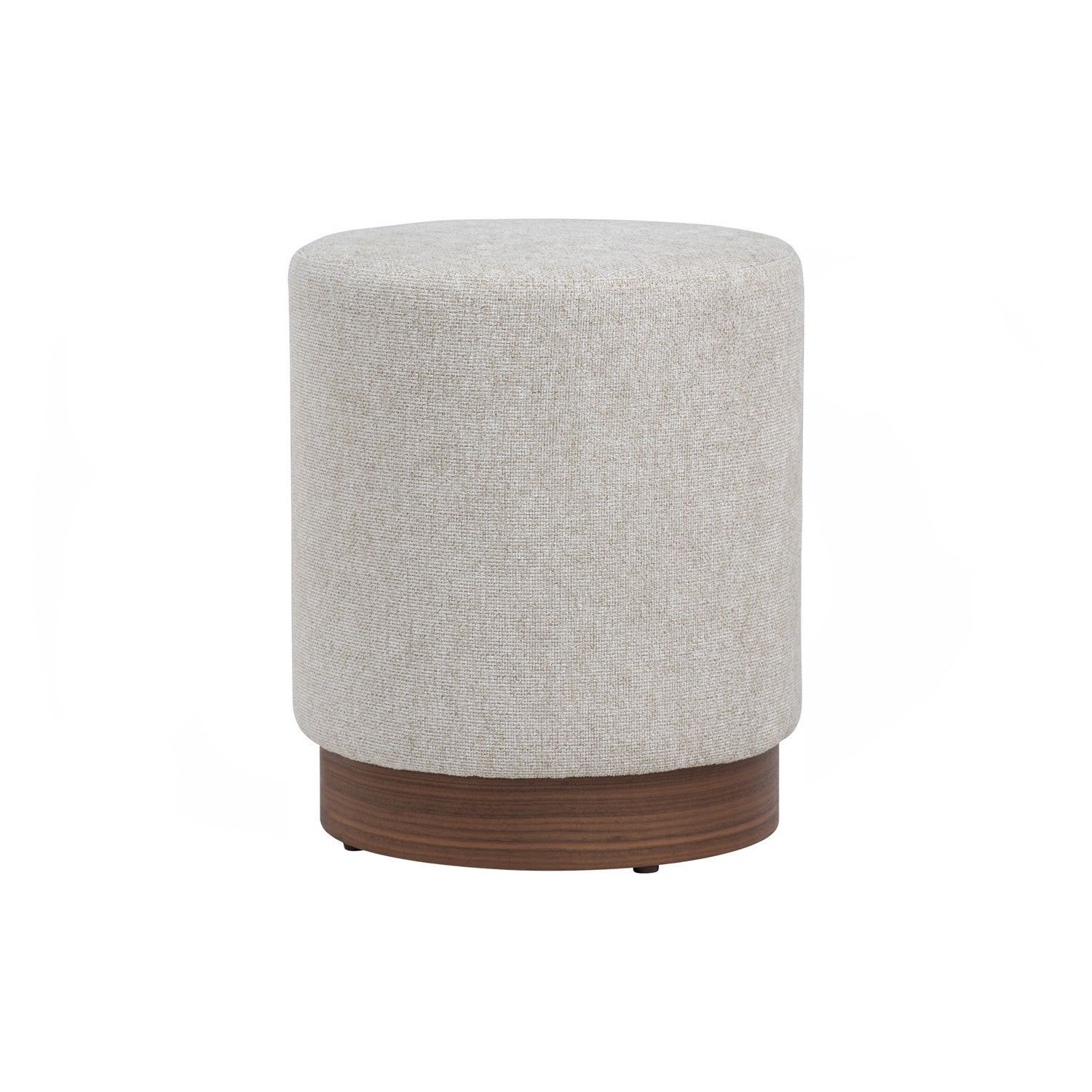 Aura 375ø pouf in Walnut veneer leg, Beige colour Moleen fabric