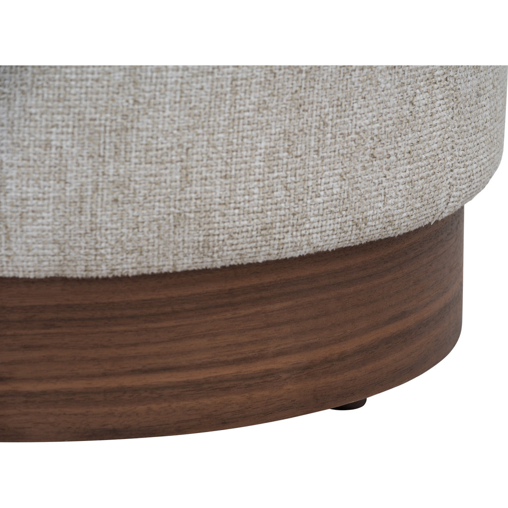Aura 375ø pouf in Walnut veneer leg, Beige colour Moleen fabric