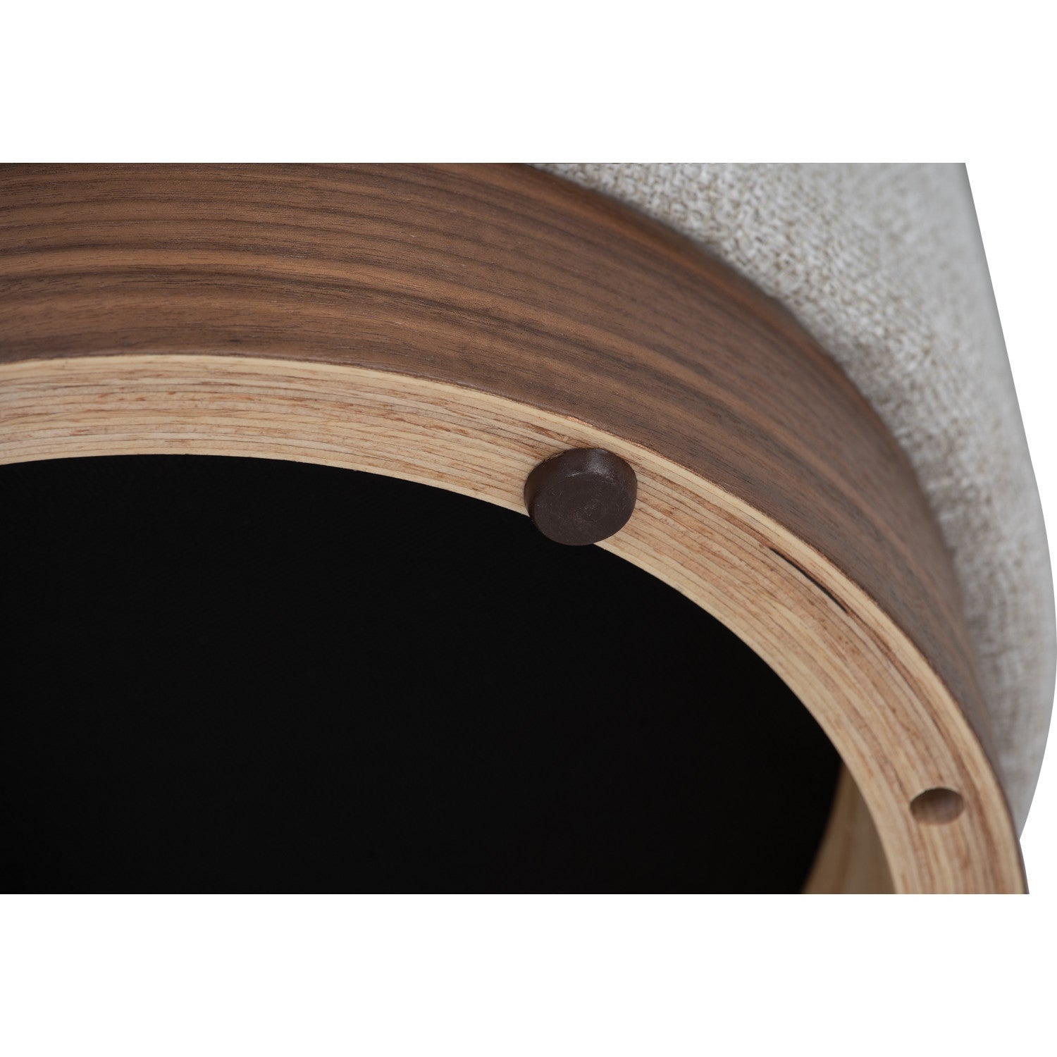 Aura 375ø pouf in Walnut veneer leg, Beige colour Moleen fabric