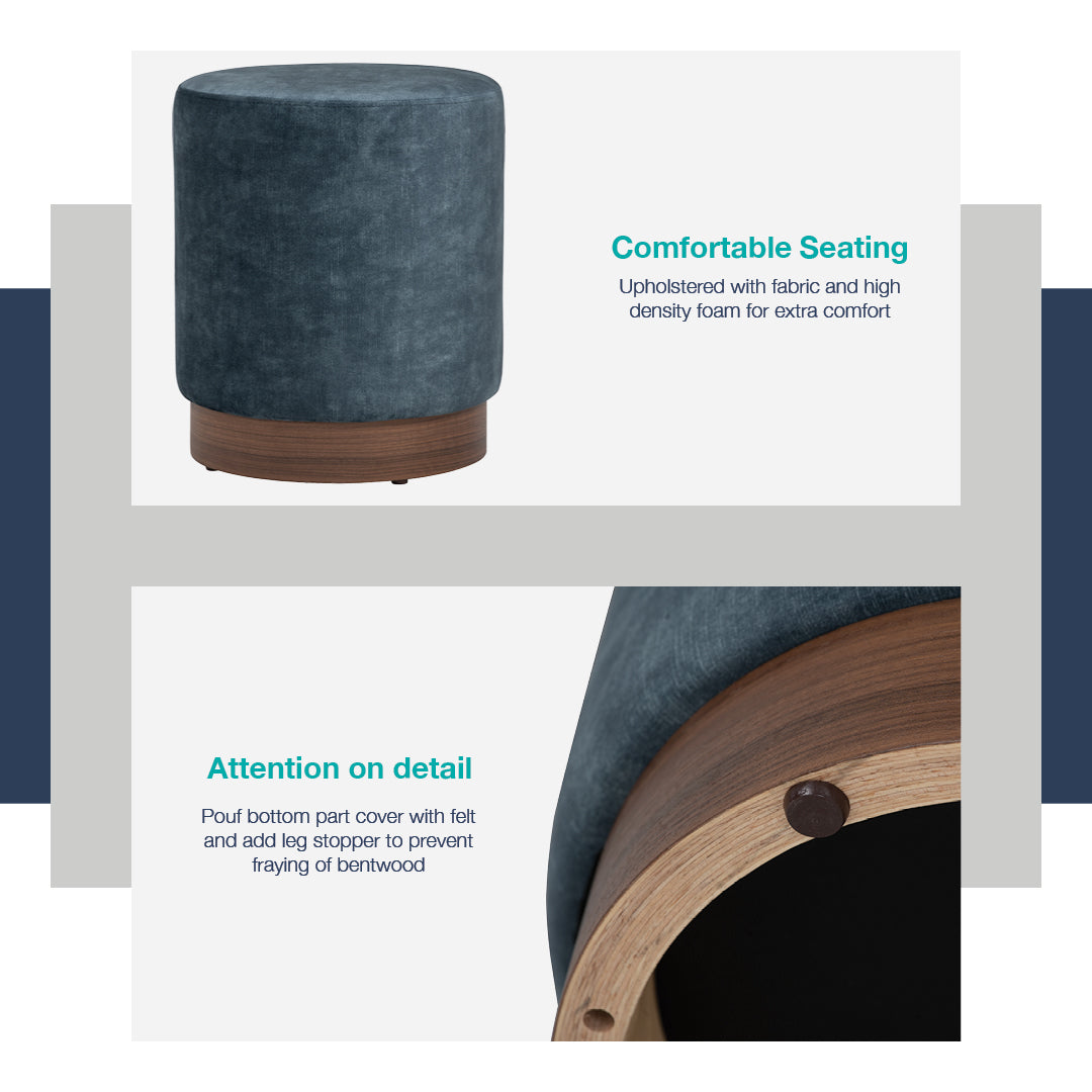 Aura 375ø pouf in Walnut veneer leg, Beige colour Moleen fabric