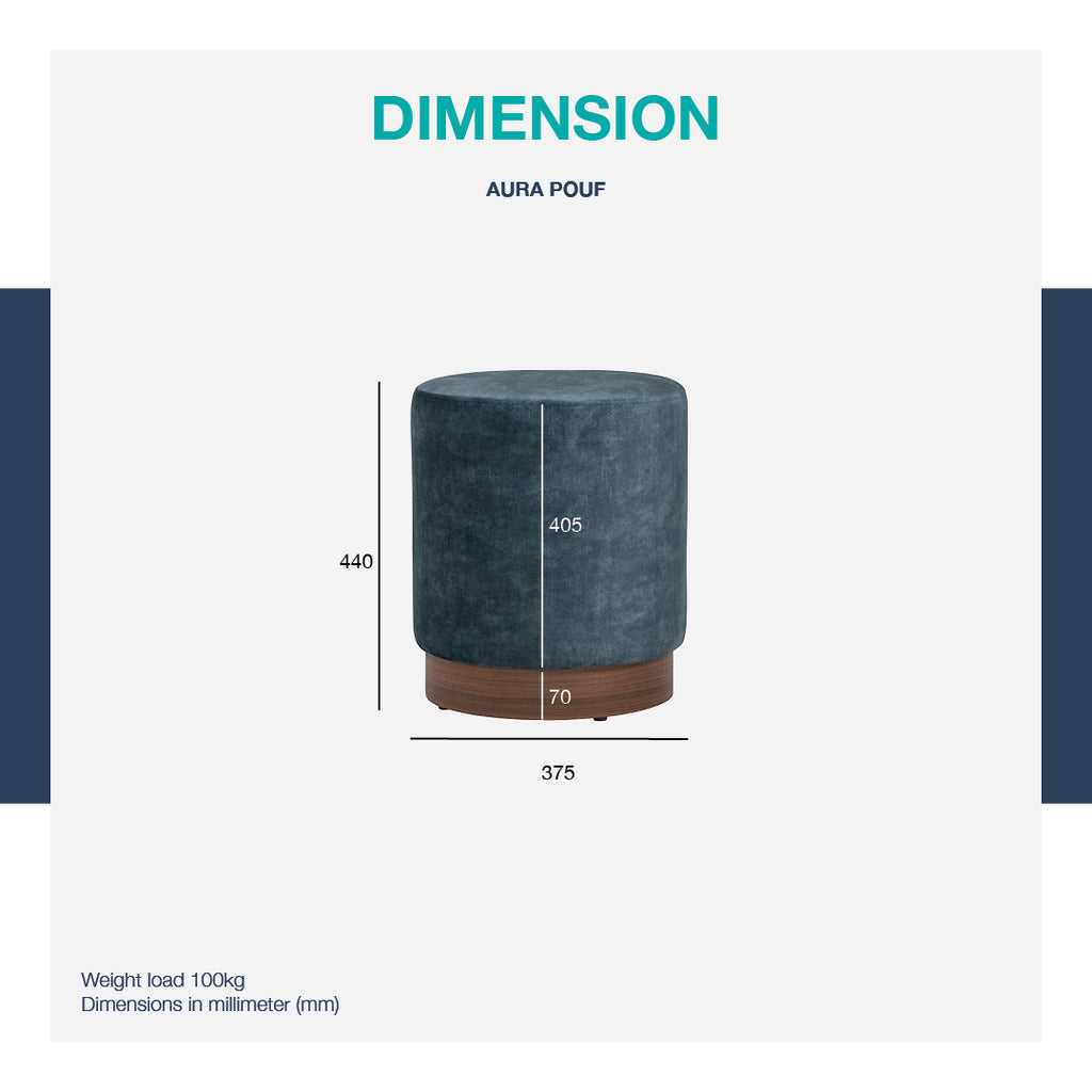 Aura 375ø pouf in Walnut veneer leg, Beige colour Moleen fabric