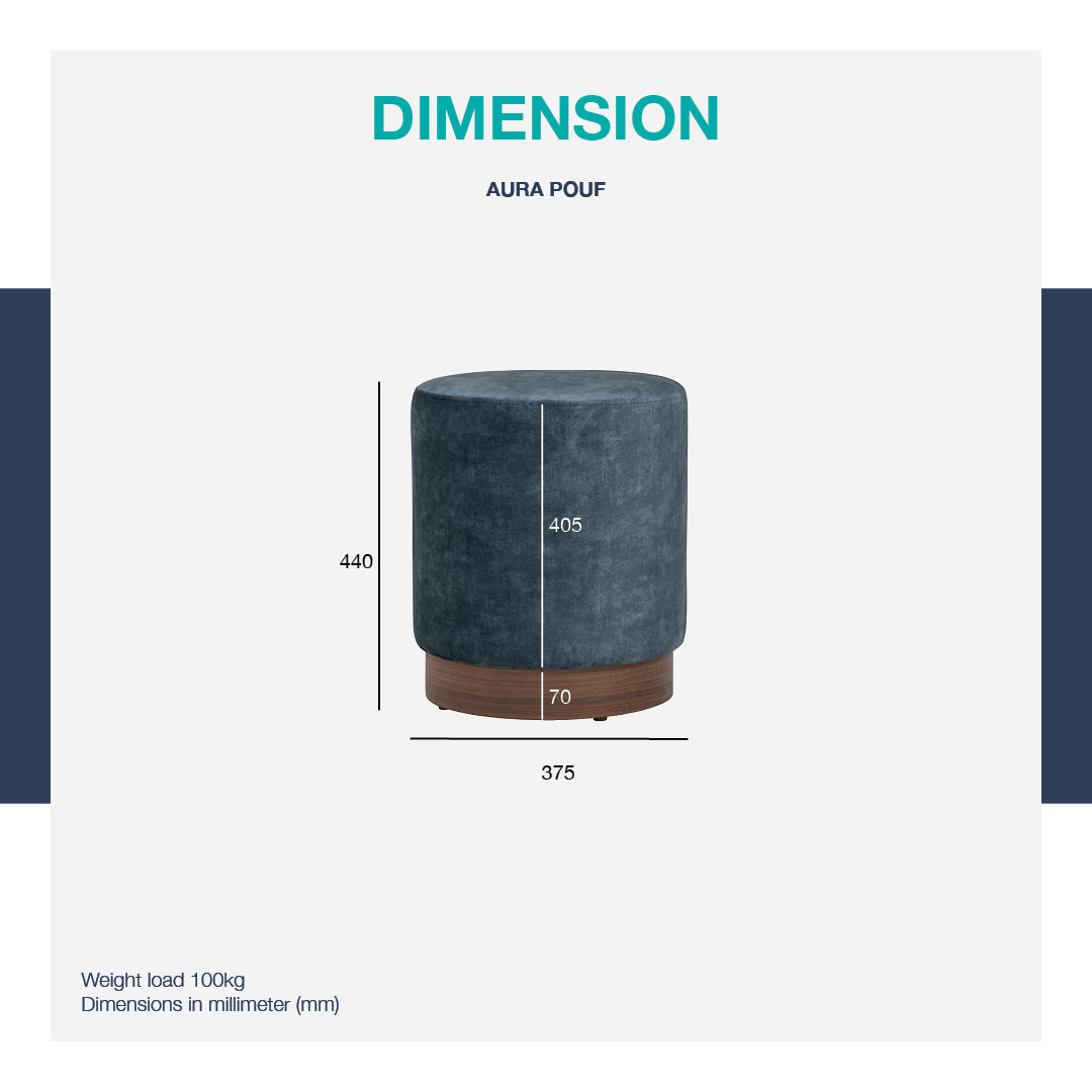 Aura 375ø pouf in Walnut veneer leg, Beige colour Moleen fabric