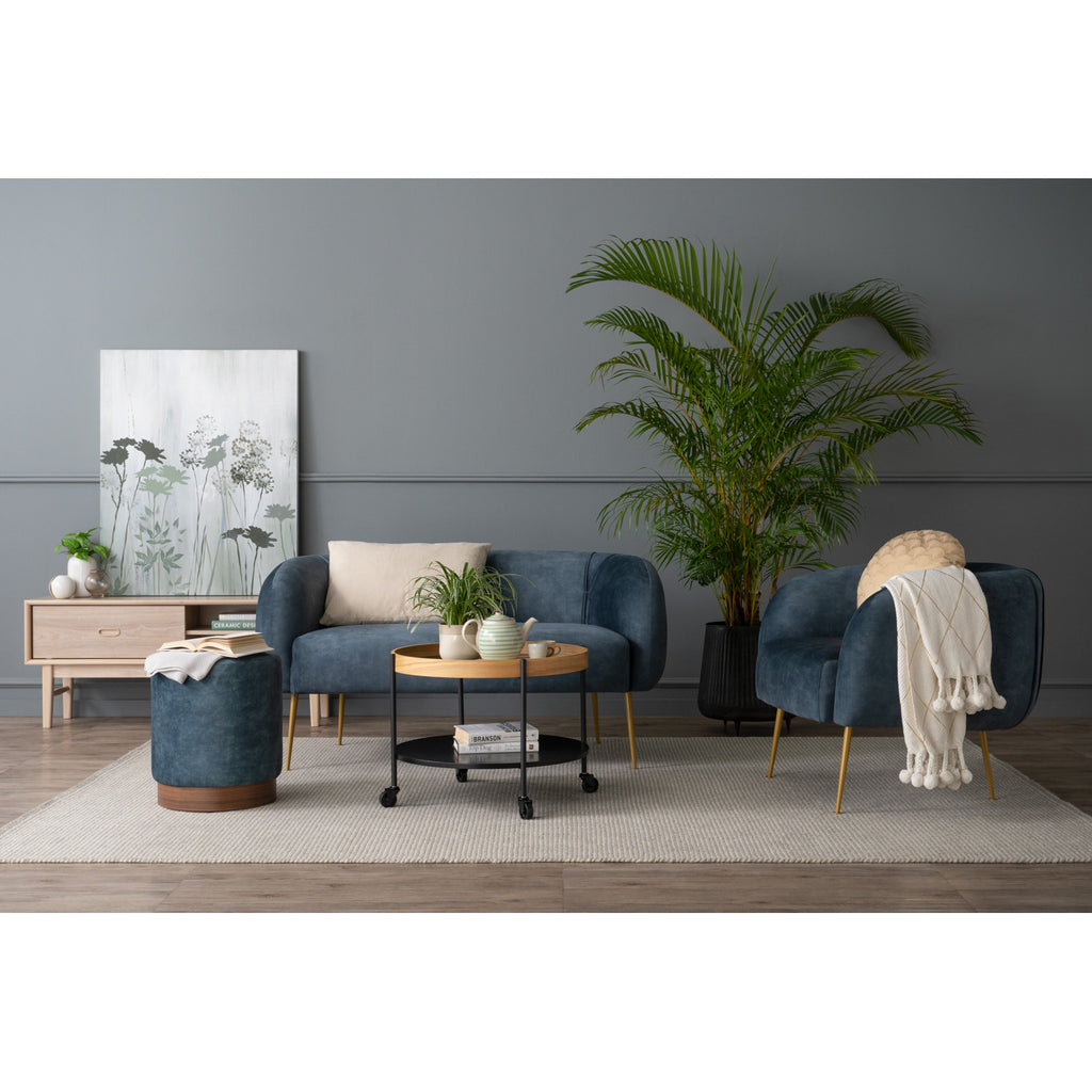 Aura 375ø pouf in Walnut veneer leg, Sapphire colour Arctus fabric