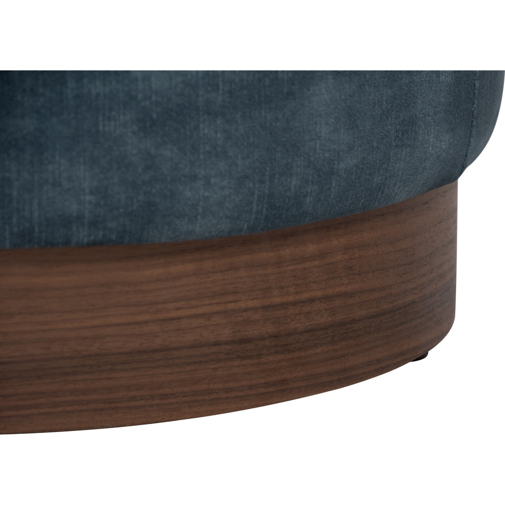 Aura 375ø pouf in Walnut veneer leg, Sapphire colour Arctus fabric