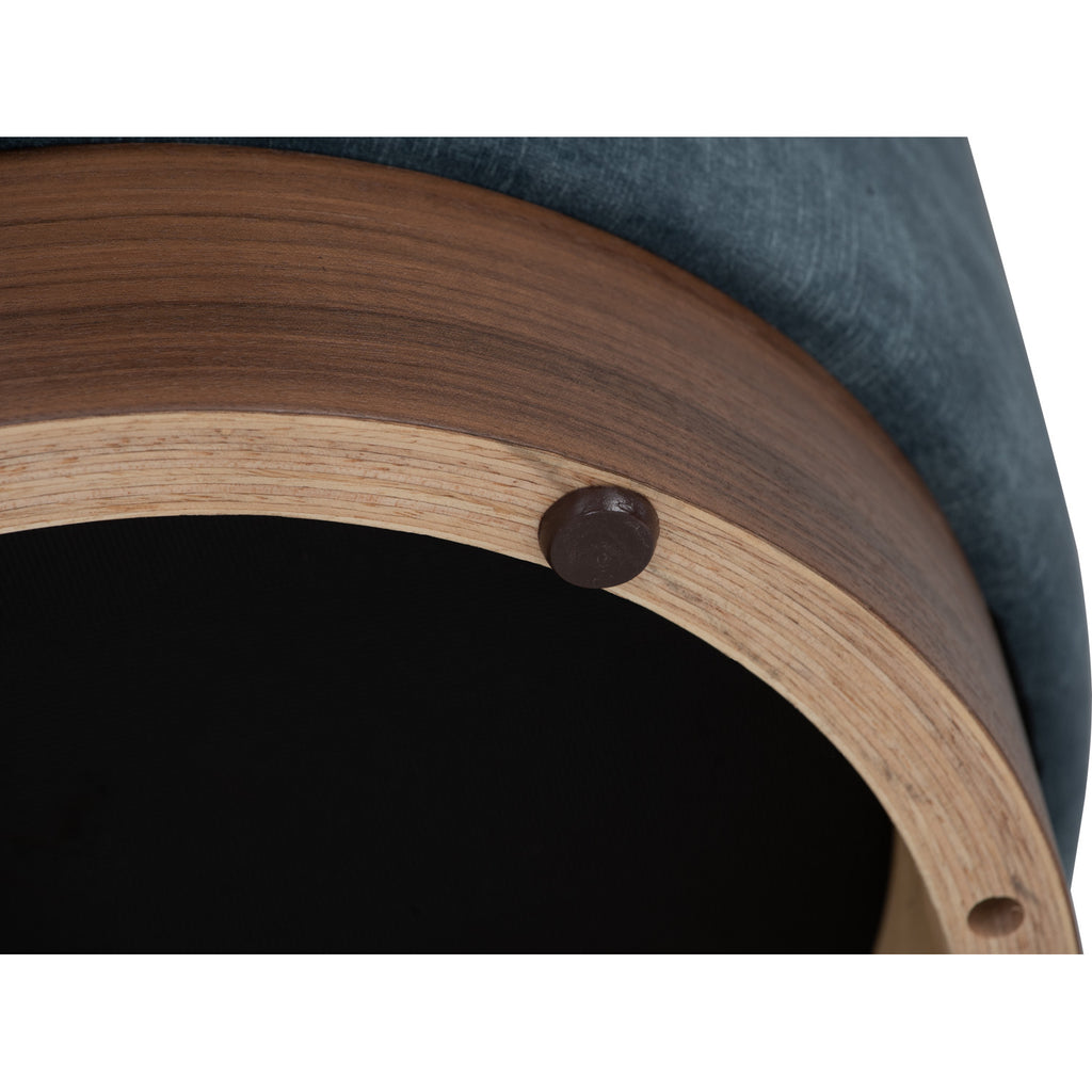 Aura 375ø pouf in Walnut veneer leg, Sapphire colour Arctus fabric
