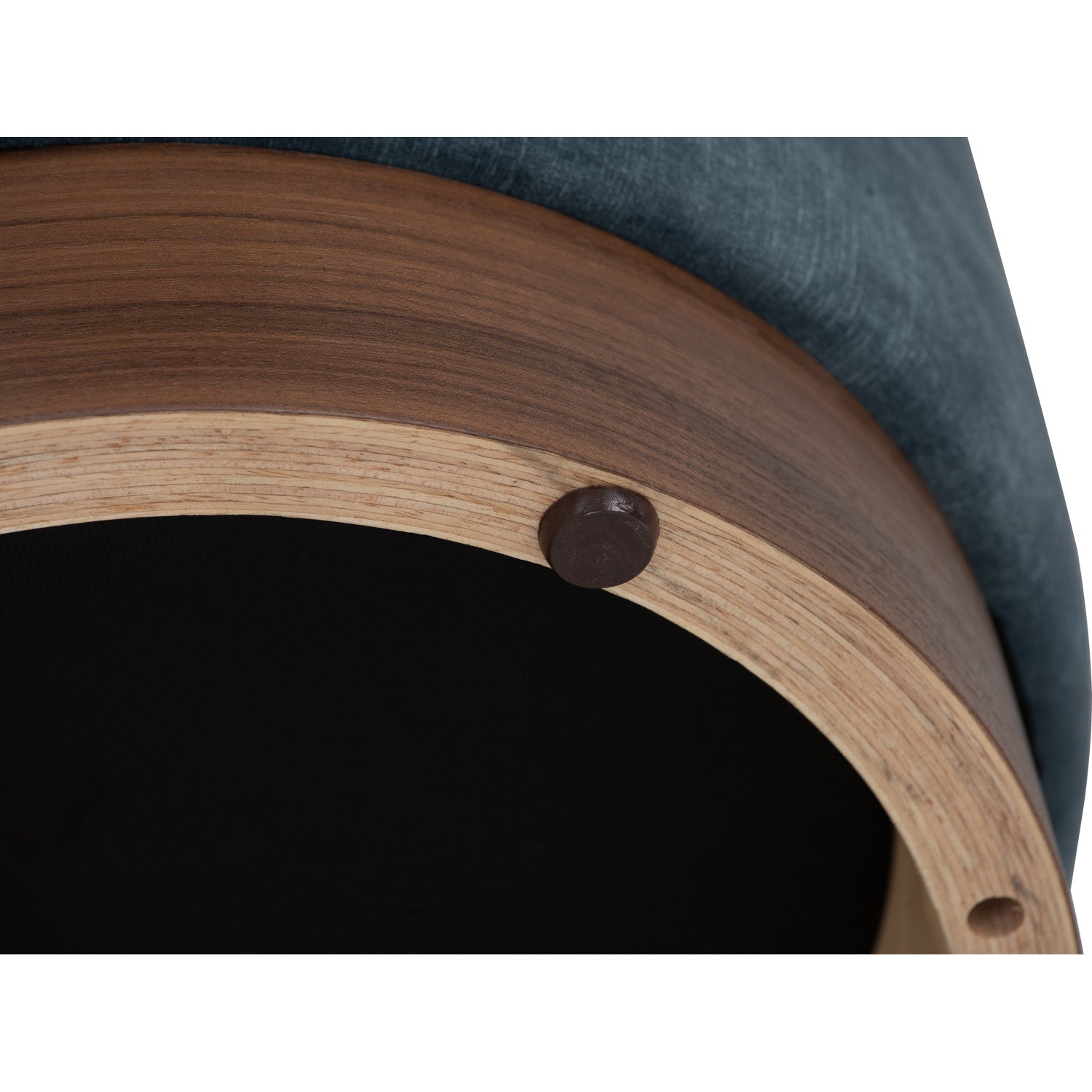 Aura 375ø pouf in Walnut veneer leg, Sapphire colour Arctus fabric