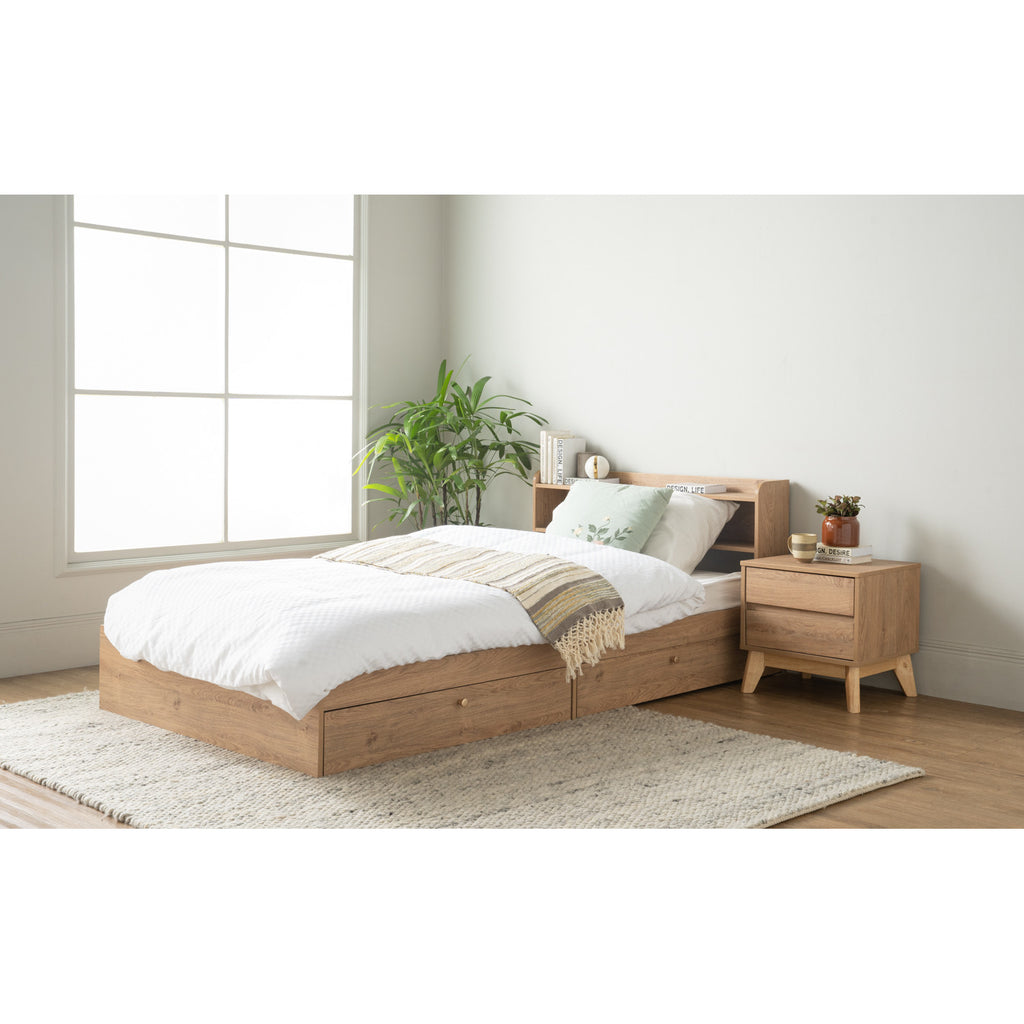 Hirado super single bed with storage in Oak colour (Fit mattress size 1070x1930)