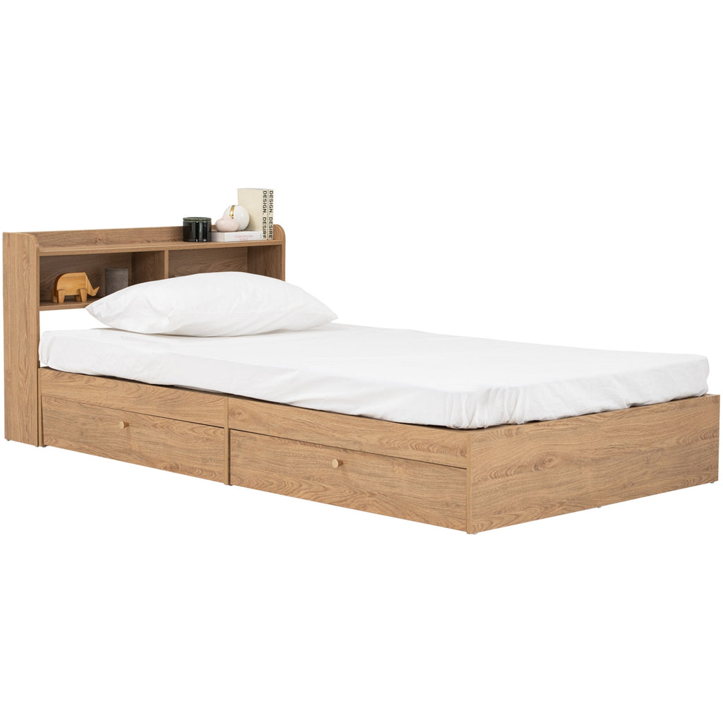 Hirado super single bed with storage in Oak colour (Fit mattress size 1070x1930)