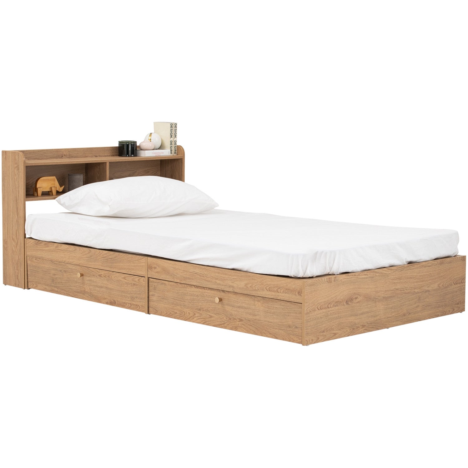 Hirado super single bed with storage in Oak colour (Fit mattress size 1070x1930)