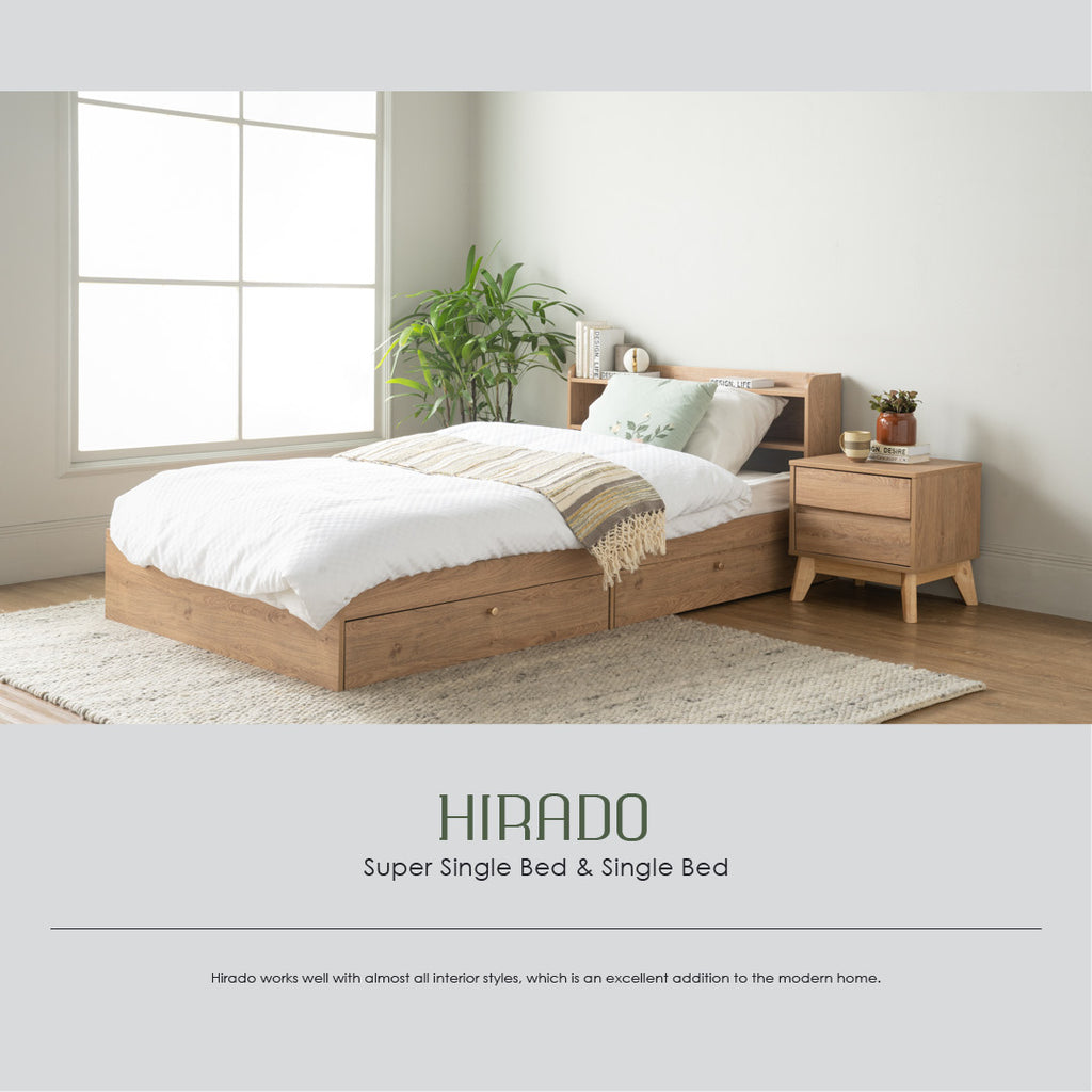 Hirado super single bed with storage in Oak colour (Fit mattress size 1070x1930)