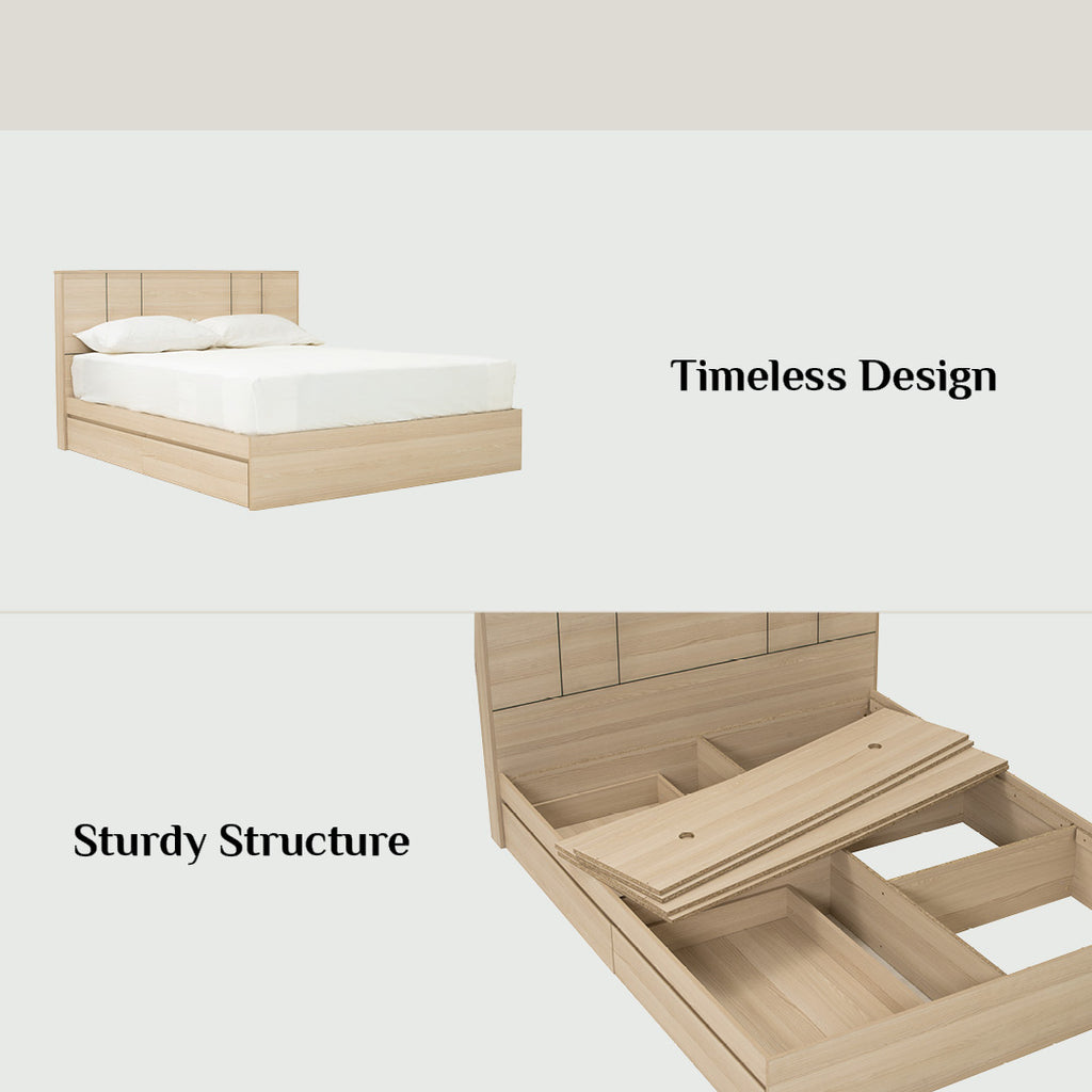 Harrington Queen bed with storage in Coimbra colour (Fit mattress: 1500mm x 1900mm)