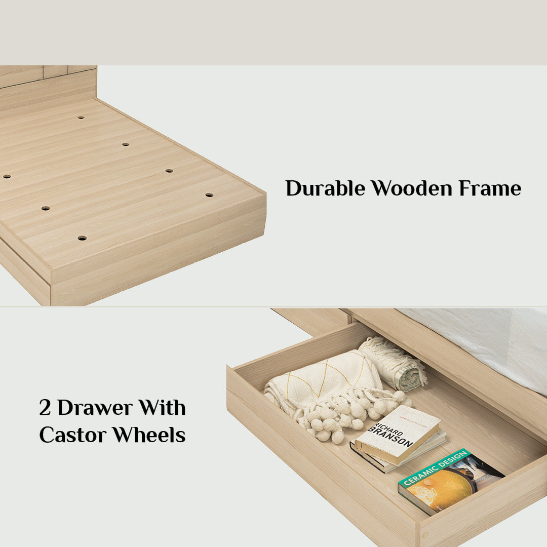 Harrington Queen bed with storage in Coimbra colour (Fit mattress: 1500mm x 1900mm)