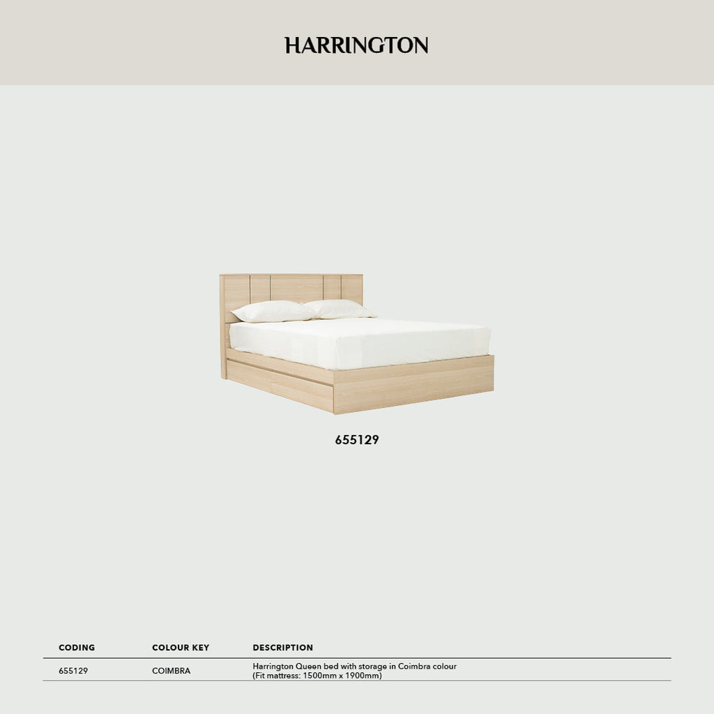 Harrington Queen bed with storage in Coimbra colour (Fit mattress: 1500mm x 1900mm)