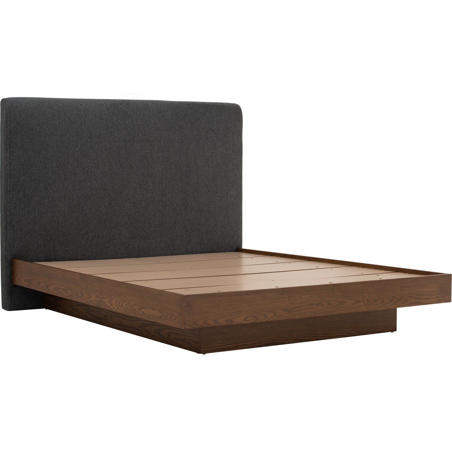 Yume Queen Bed in Cocoa colour body, Antharacite colour Belfast fabric (Fit mattress: 1530x1930mm - Bed Panel)