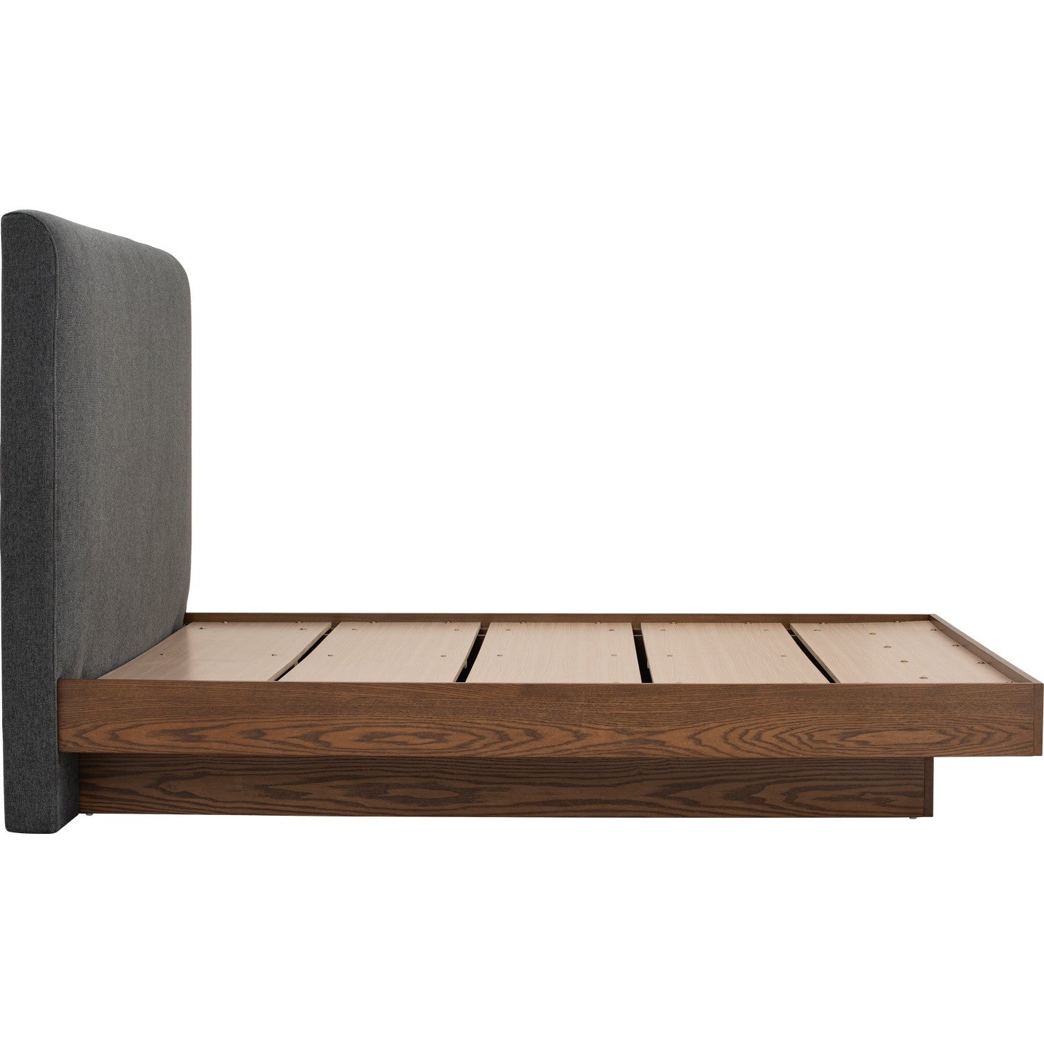 Yume Queen Bed in Cocoa colour body, Antharacite colour Belfast fabric (Fit mattress: 1530x1930mm - Bed Panel)