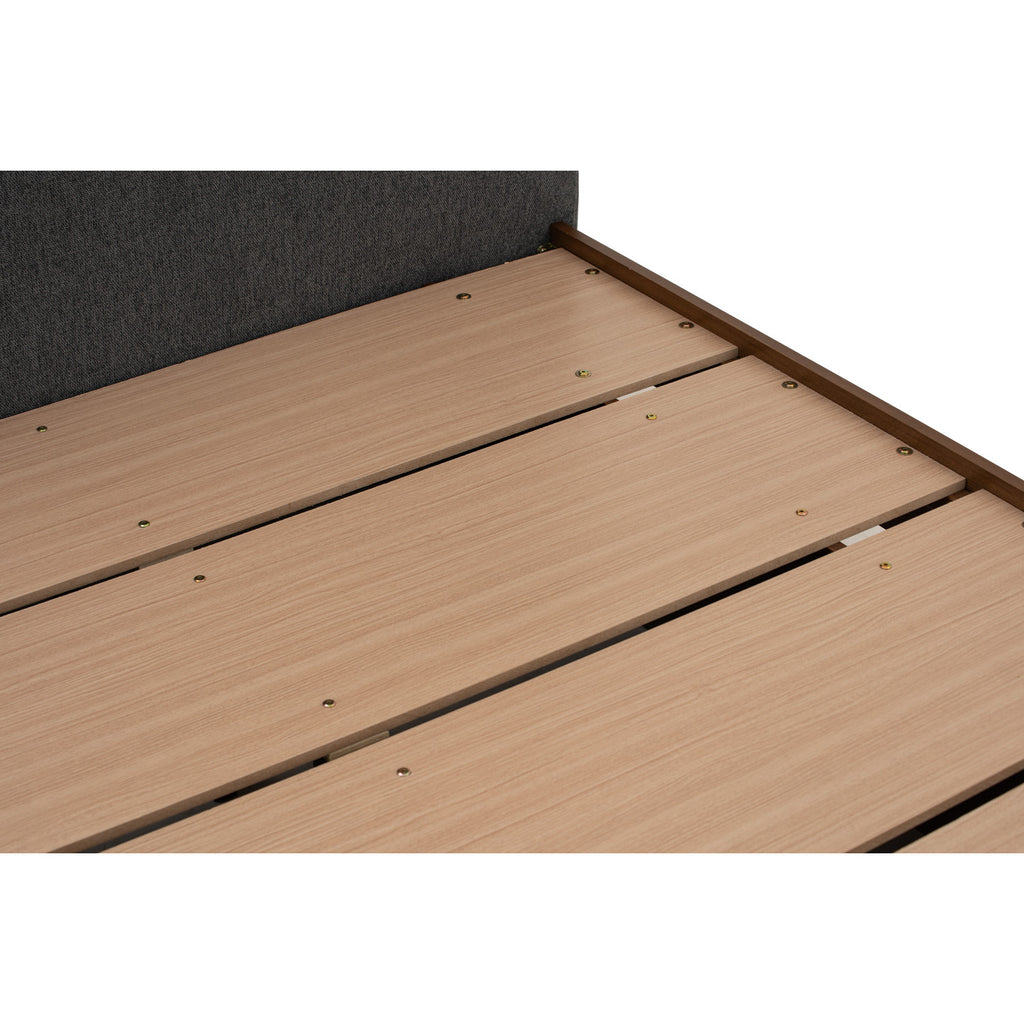 Yume Queen Bed in Cocoa colour body, Antharacite colour Belfast fabric (Fit mattress: 1530x1930mm - Bed Panel)