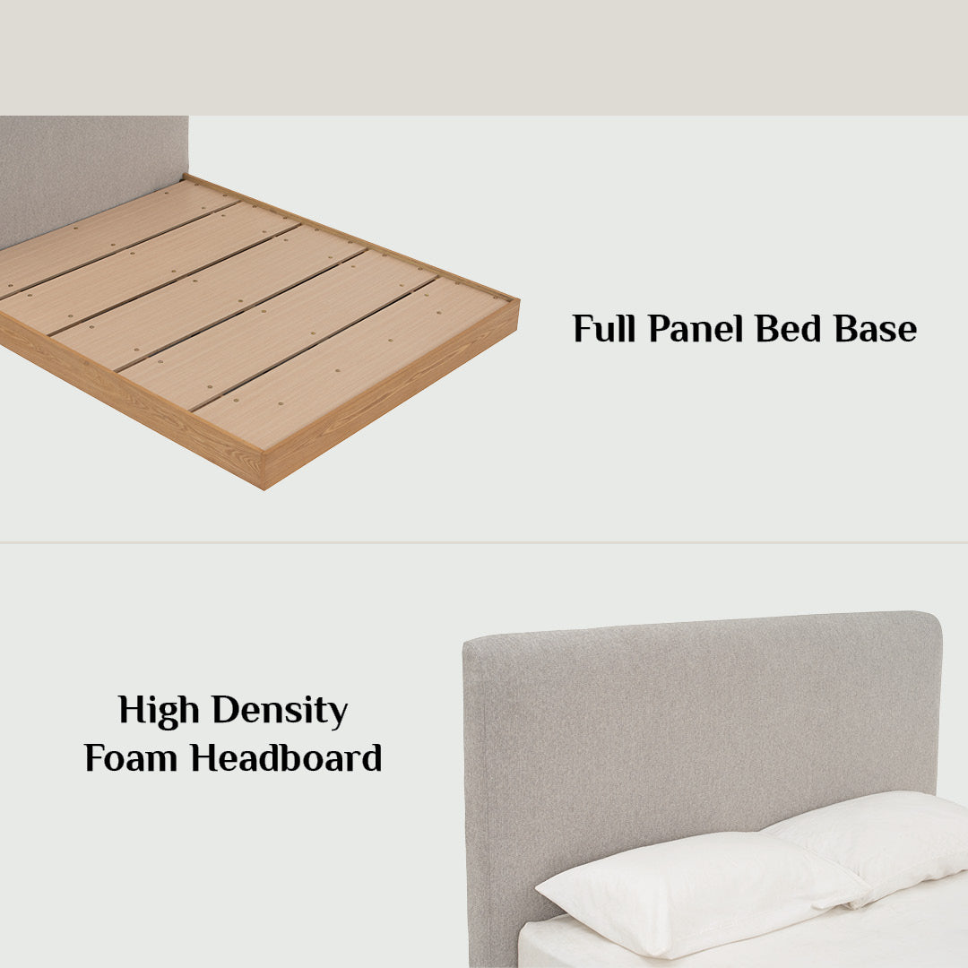 Yume Queen Bed with storage on Natural colour body, Dark Grey colour Mohair fabric (Pet friendly fabric) (Fit mattress: 1530x1930mm - Bed Panel)