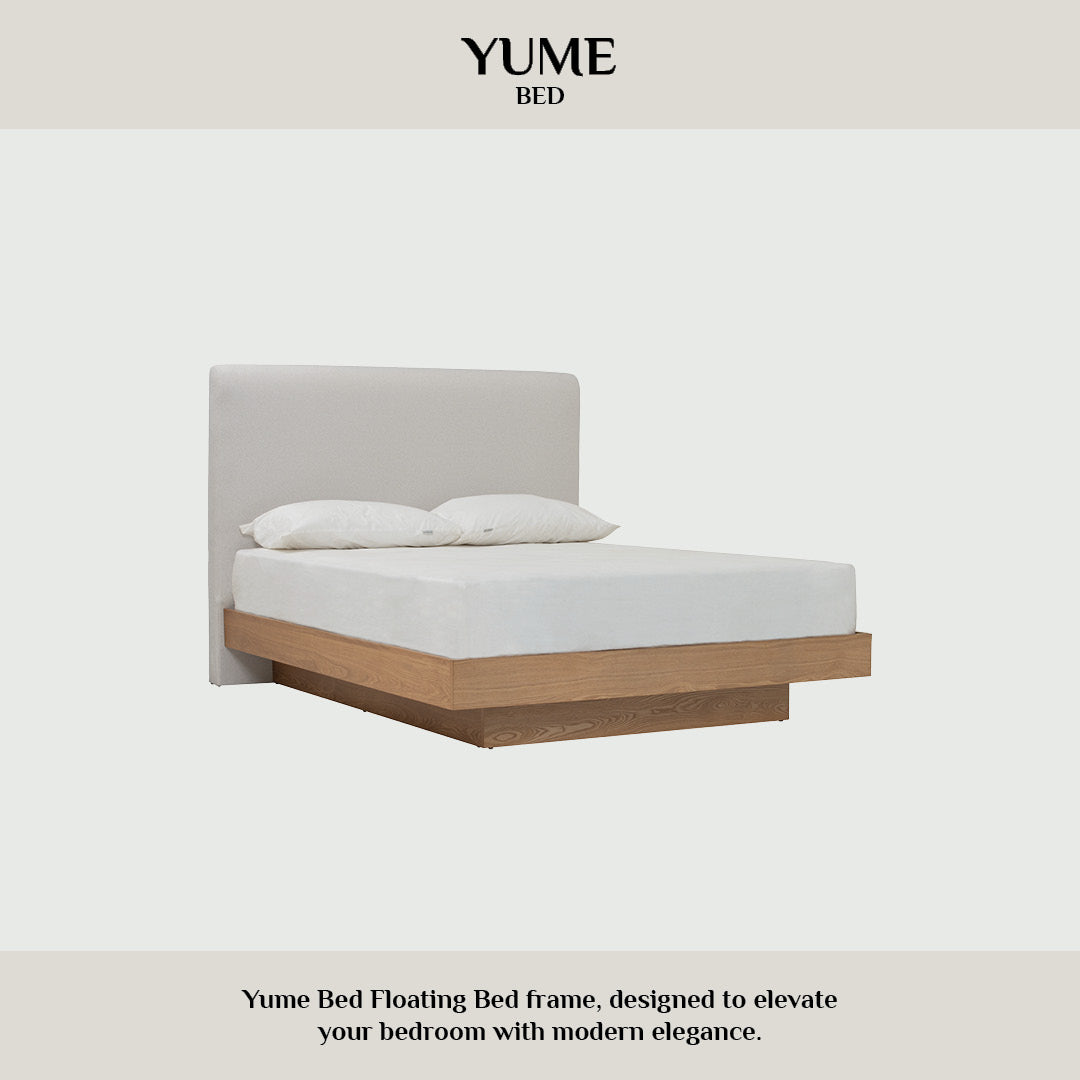 Yume Queen Bed with storage on Natural colour body, Dark Grey colour Mohair fabric (Pet friendly fabric) (Fit mattress: 1530x1930mm - Bed Panel)
