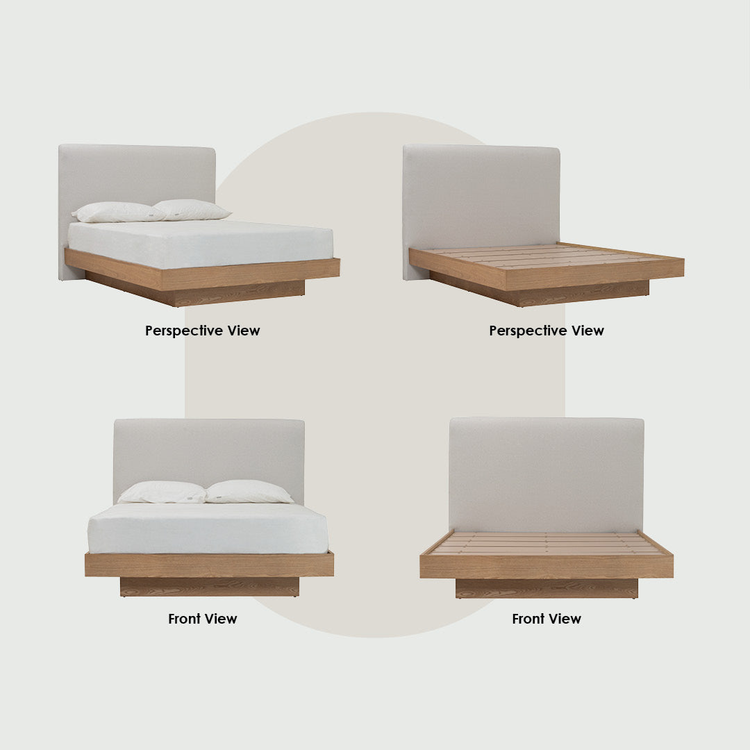 Yume Queen Bed with storage on Natural colour body, Dark Grey colour Mohair fabric (Pet friendly fabric) (Fit mattress: 1530x1930mm - Bed Panel)