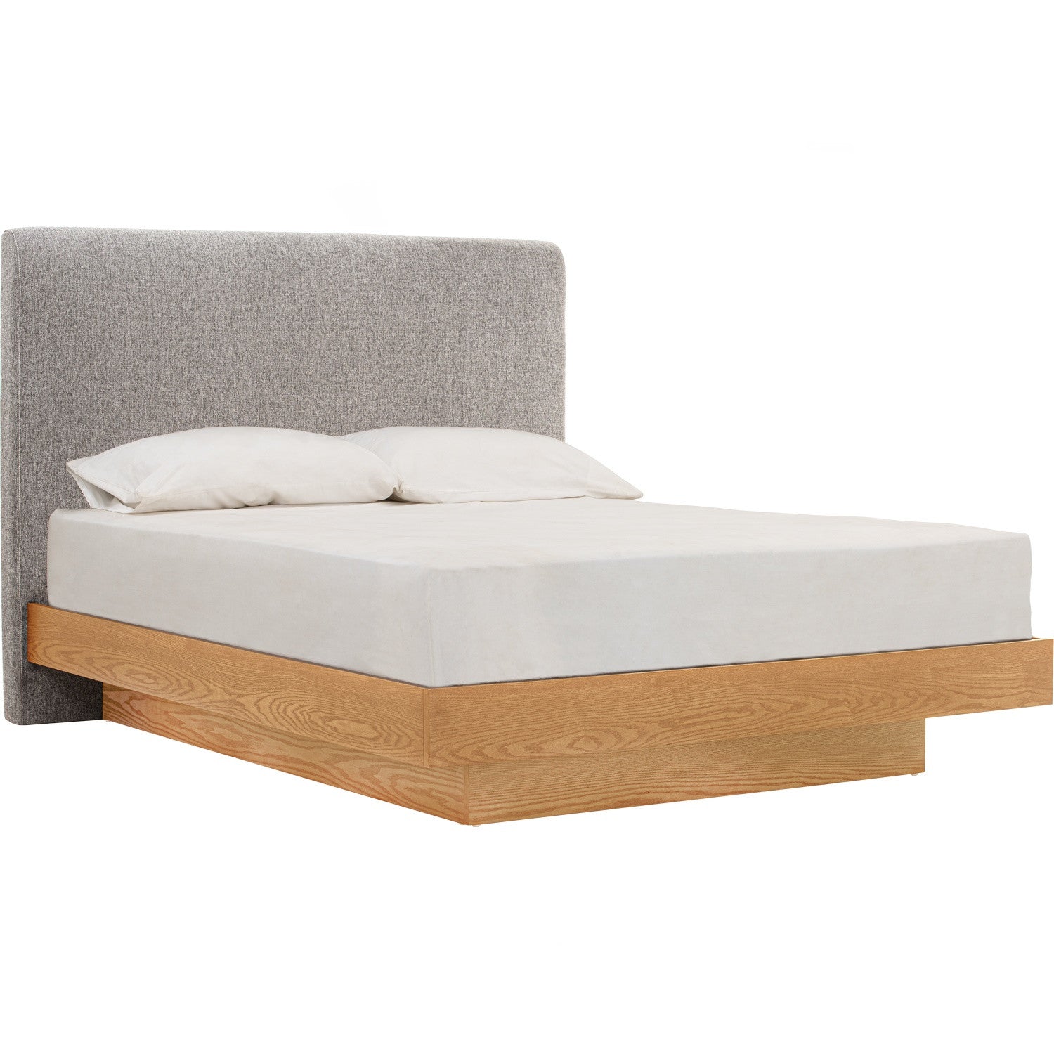 Yume Queen Bed in Natural colour body, Greymist colour Belfast fabric (Fit mattress: 1530x1930mm - Bed Panel)