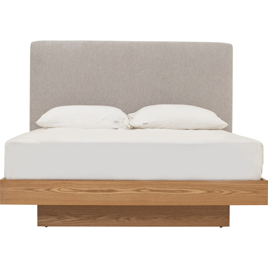 Yume Queen Bed in Natural colour body, Greymist colour Belfast fabric (Fit mattress: 1530x1930mm - Bed Panel)