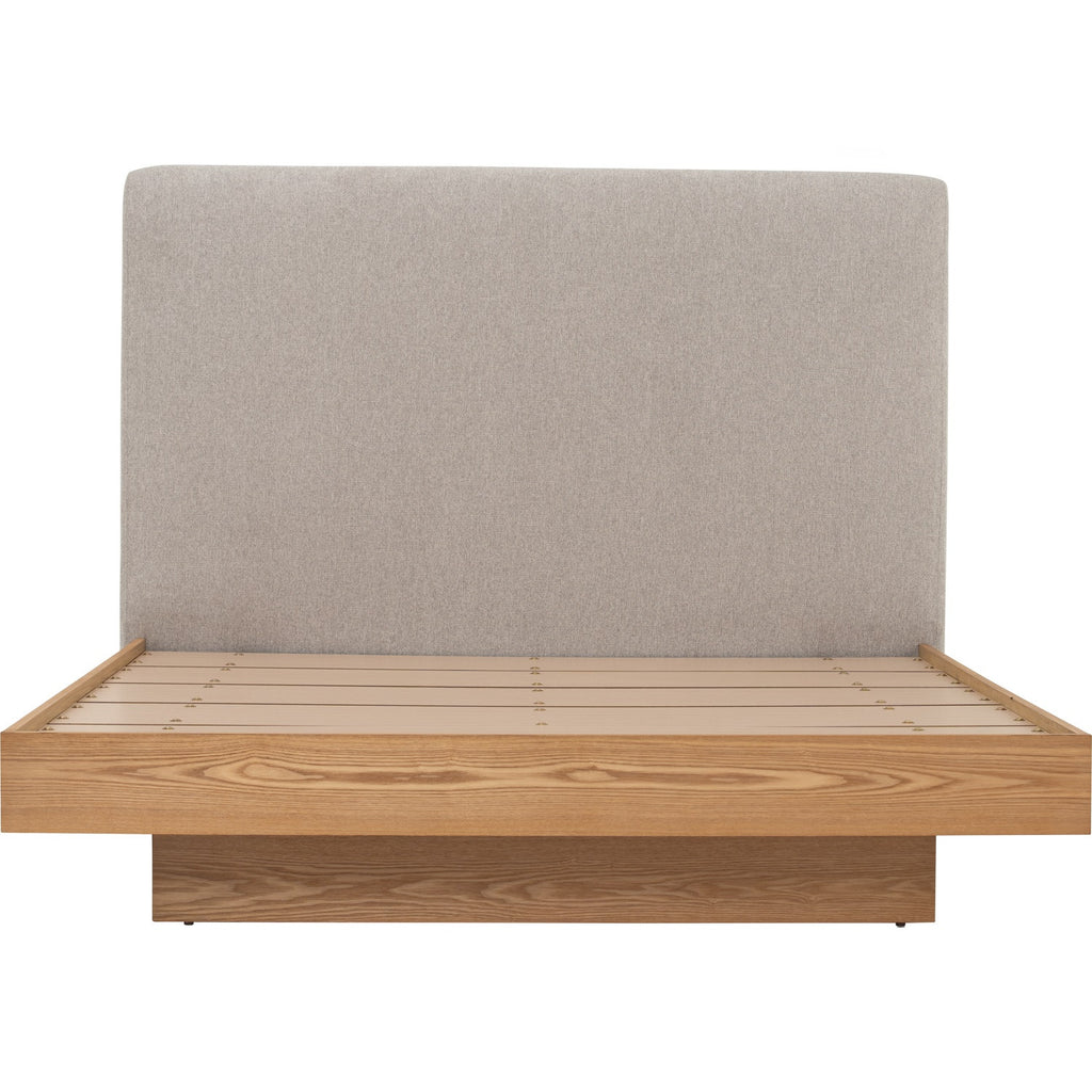 Yume Queen Bed in Natural colour body, Greymist colour Belfast fabric (Fit mattress: 1530x1930mm - Bed Panel)