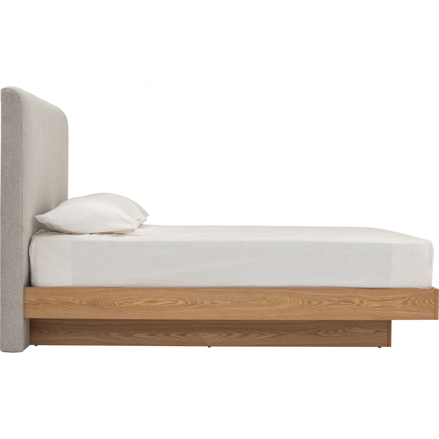 Yume Queen Bed in Natural colour body, Greymist colour Belfast fabric (Fit mattress: 1530x1930mm - Bed Panel)