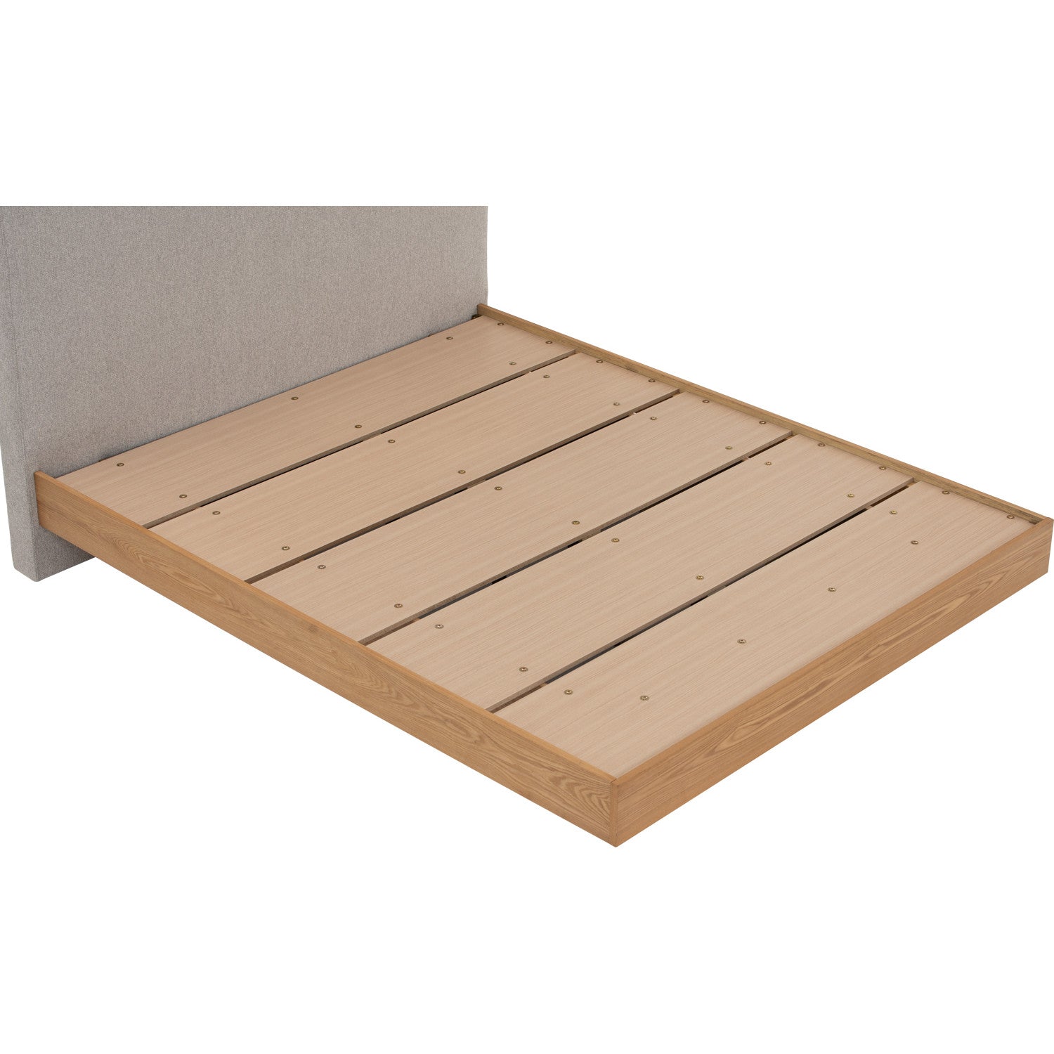 Yume Queen Bed in Natural colour body, Greymist colour Belfast fabric (Fit mattress: 1530x1930mm - Bed Panel)