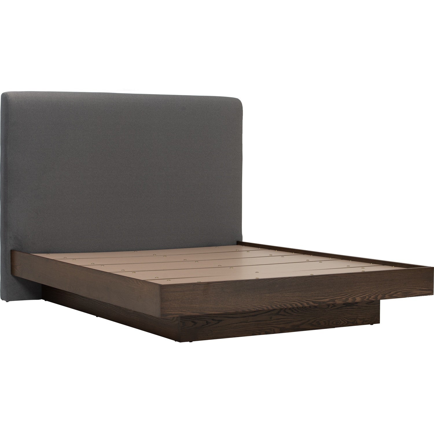 Yume Queen Bed with storage on Natural colour body, Dark Grey colour Mohair fabric (Pet friendly fabric) (Fit mattress: 1530x1930mm - Bed Panel)