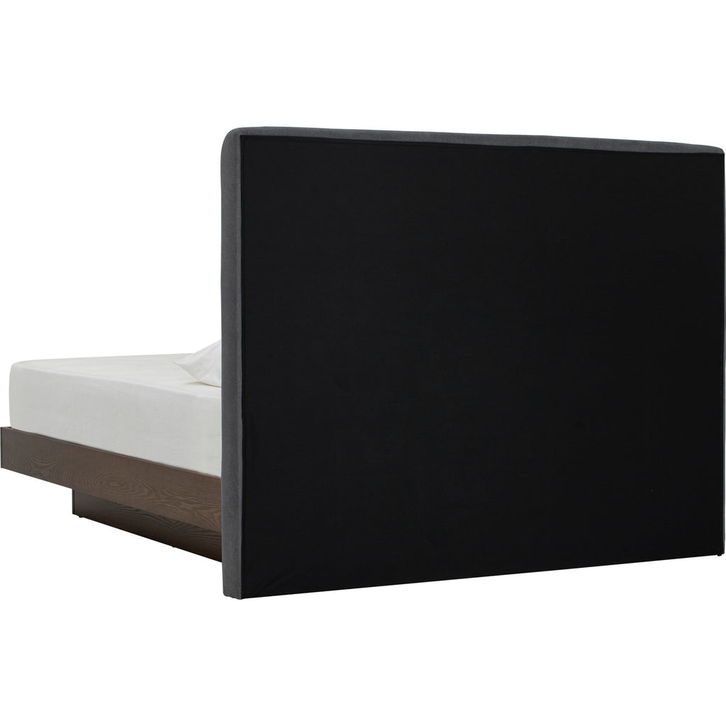 Yume Queen Bed with storage on Natural colour body, Dark Grey colour Mohair fabric (Pet friendly fabric) (Fit mattress: 1530x1930mm - Bed Panel)