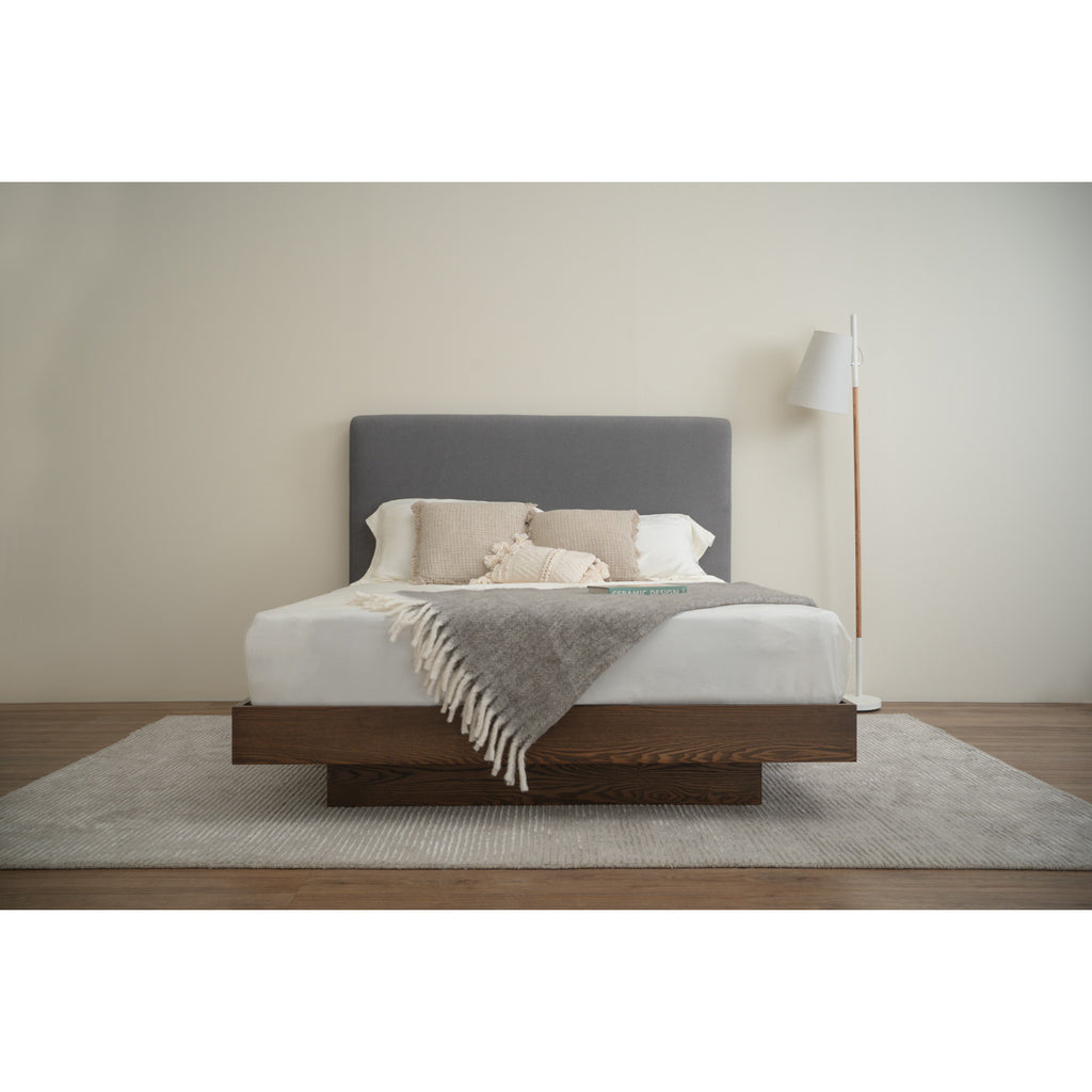 Yume Queen Bed with storage on Natural colour body, Dark Grey colour Mohair fabric (Pet friendly fabric) (Fit mattress: 1530x1930mm - Bed Panel)