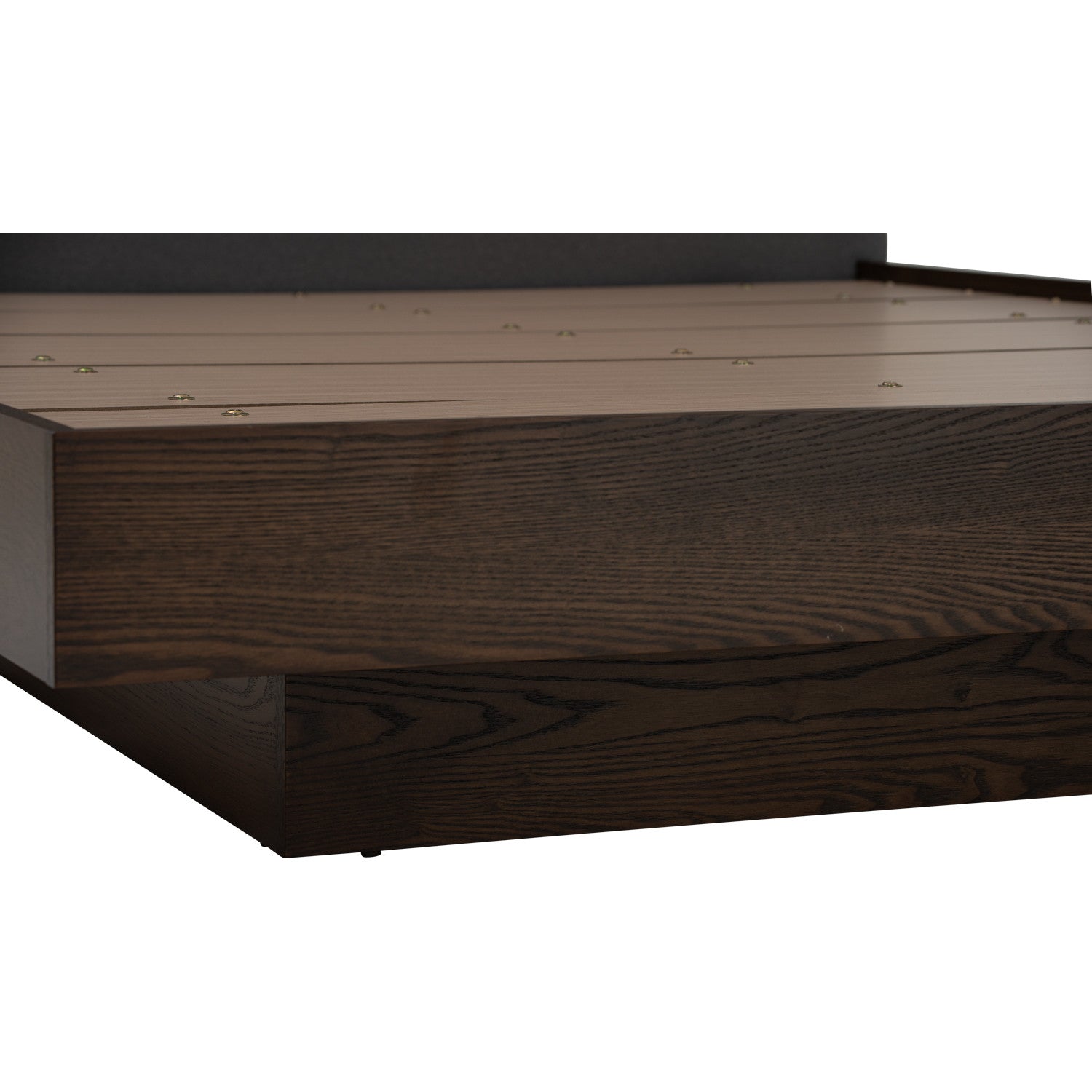 Yume Queen Bed with storage on Natural colour body, Dark Grey colour Mohair fabric (Pet friendly fabric) (Fit mattress: 1530x1930mm - Bed Panel)