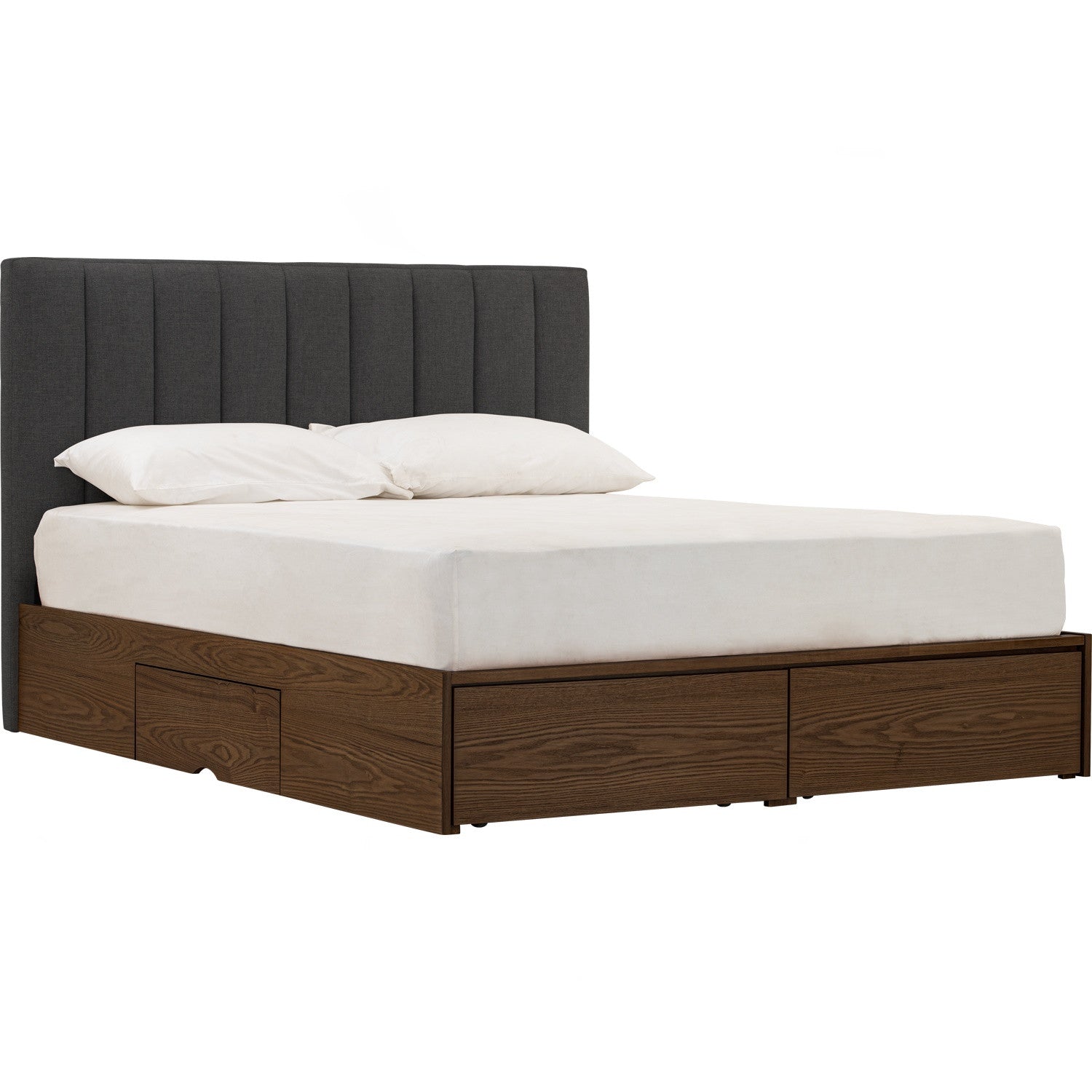 Mola Queen Bed with storage on Cocoa colour body, Anthracite colour Belfast fabric (Fit mattress: 1530mm x 1930mm)