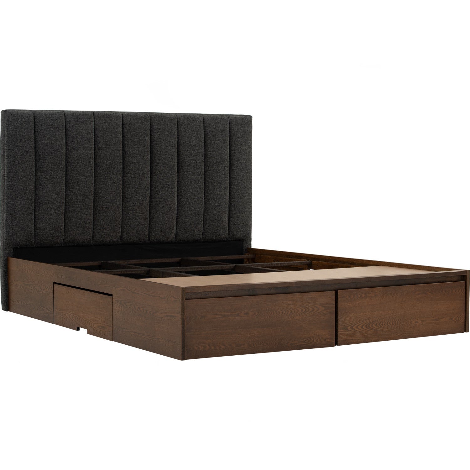 Mola Queen Bed with storage on Cocoa colour body, Anthracite colour Belfast fabric (Fit mattress: 1530mm x 1930mm)