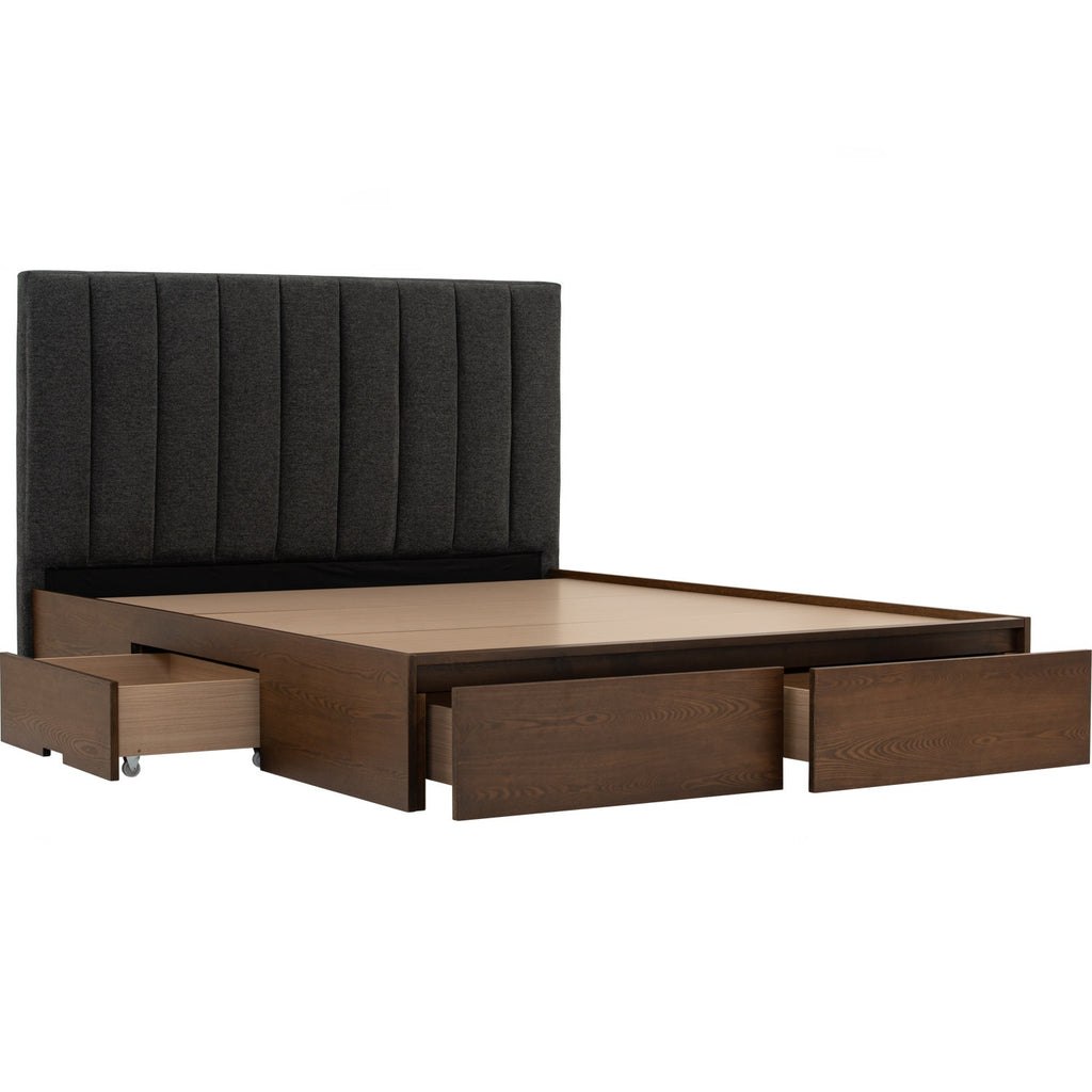 Mola Queen Bed with storage on Cocoa colour body, Anthracite colour Belfast fabric (Fit mattress: 1530mm x 1930mm)