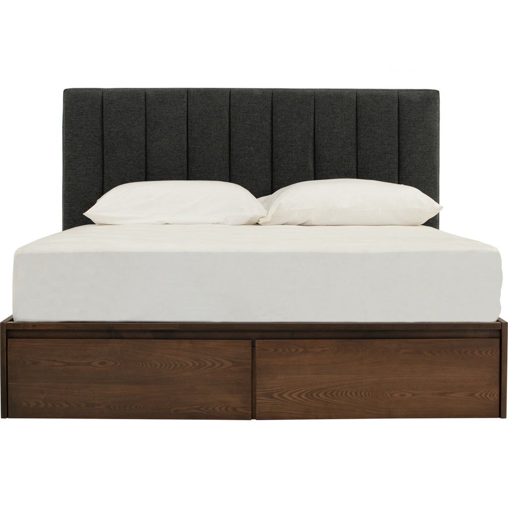Mola Queen Bed with storage on Cocoa colour body, Anthracite colour Belfast fabric (Fit mattress: 1530mm x 1930mm)