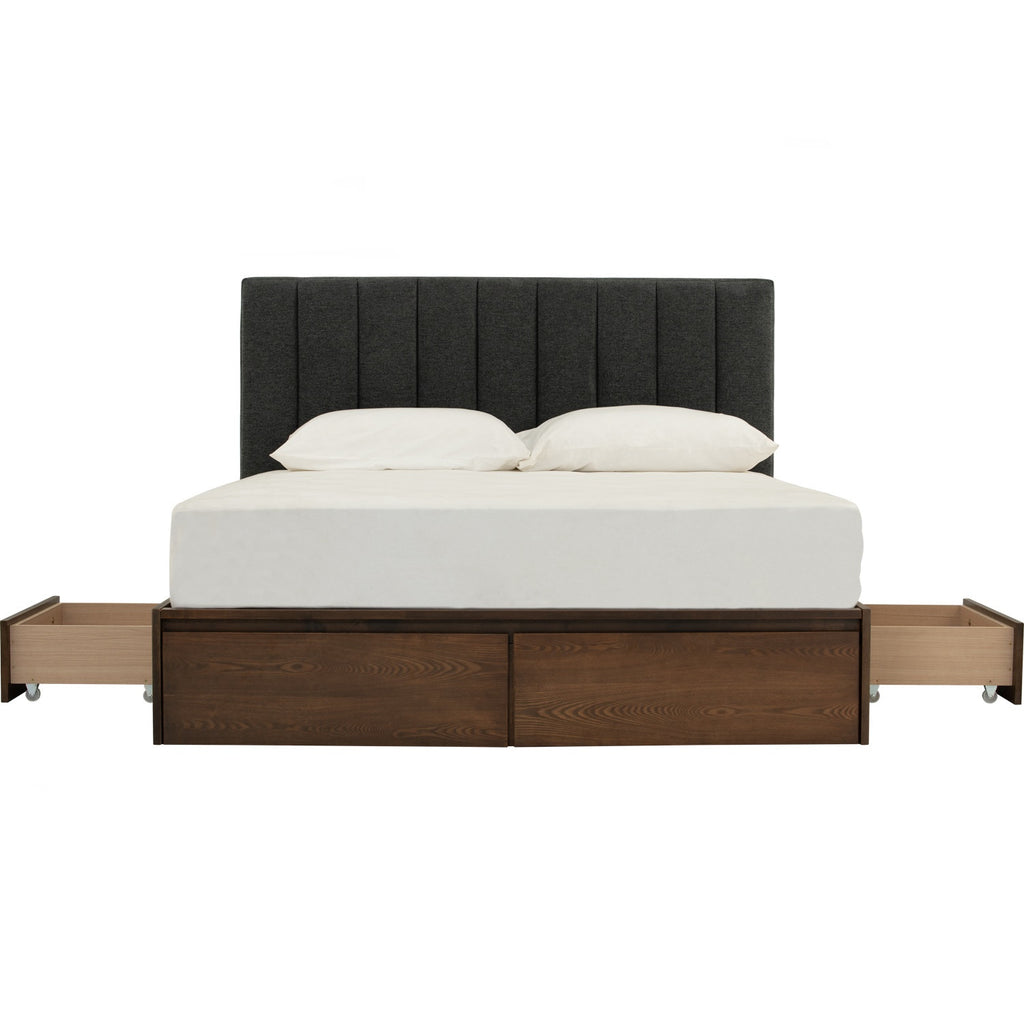 Mola Queen Bed with storage on Cocoa colour body, Anthracite colour Belfast fabric (Fit mattress: 1530mm x 1930mm)