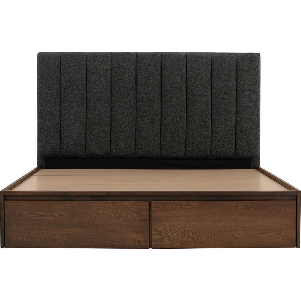 Mola Queen Bed with storage on Cocoa colour body, Anthracite colour Belfast fabric (Fit mattress: 1530mm x 1930mm)