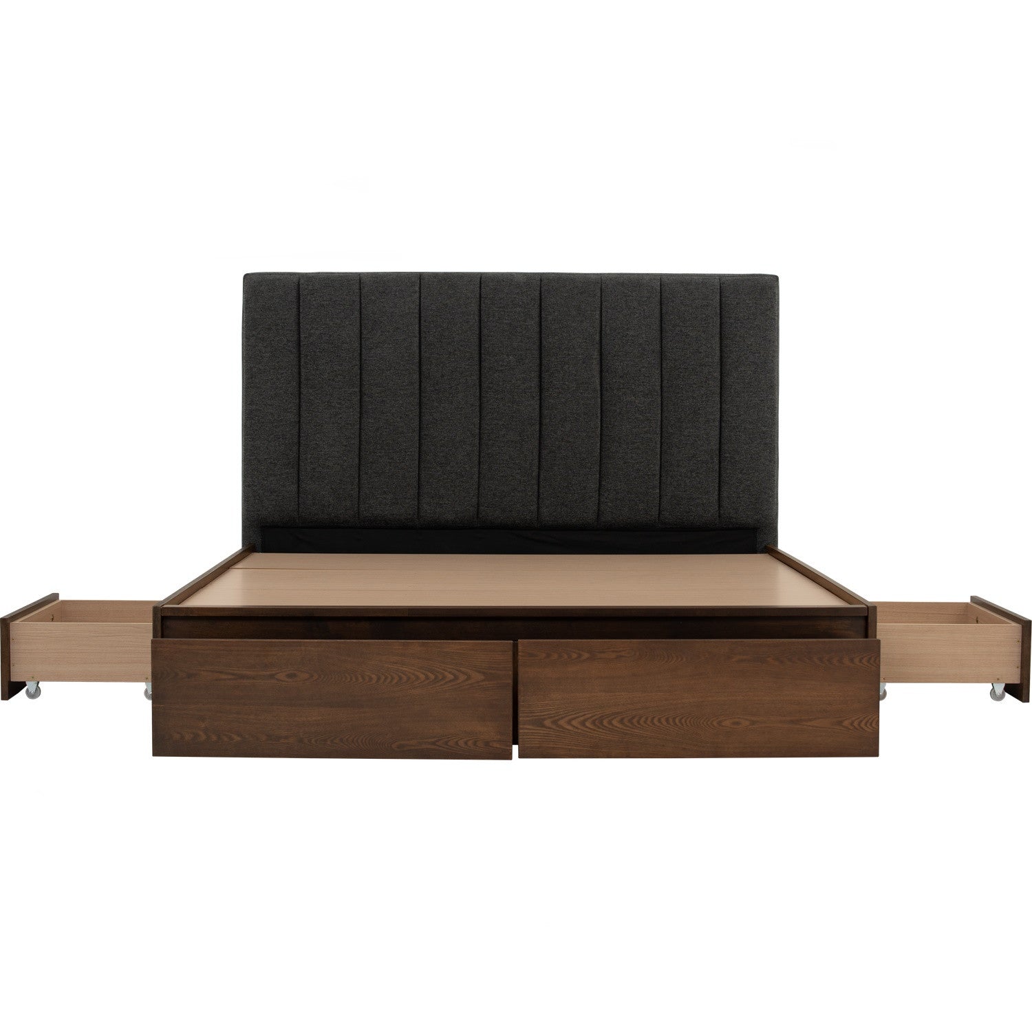 Mola Queen Bed with storage on Cocoa colour body, Anthracite colour Belfast fabric (Fit mattress: 1530mm x 1930mm)