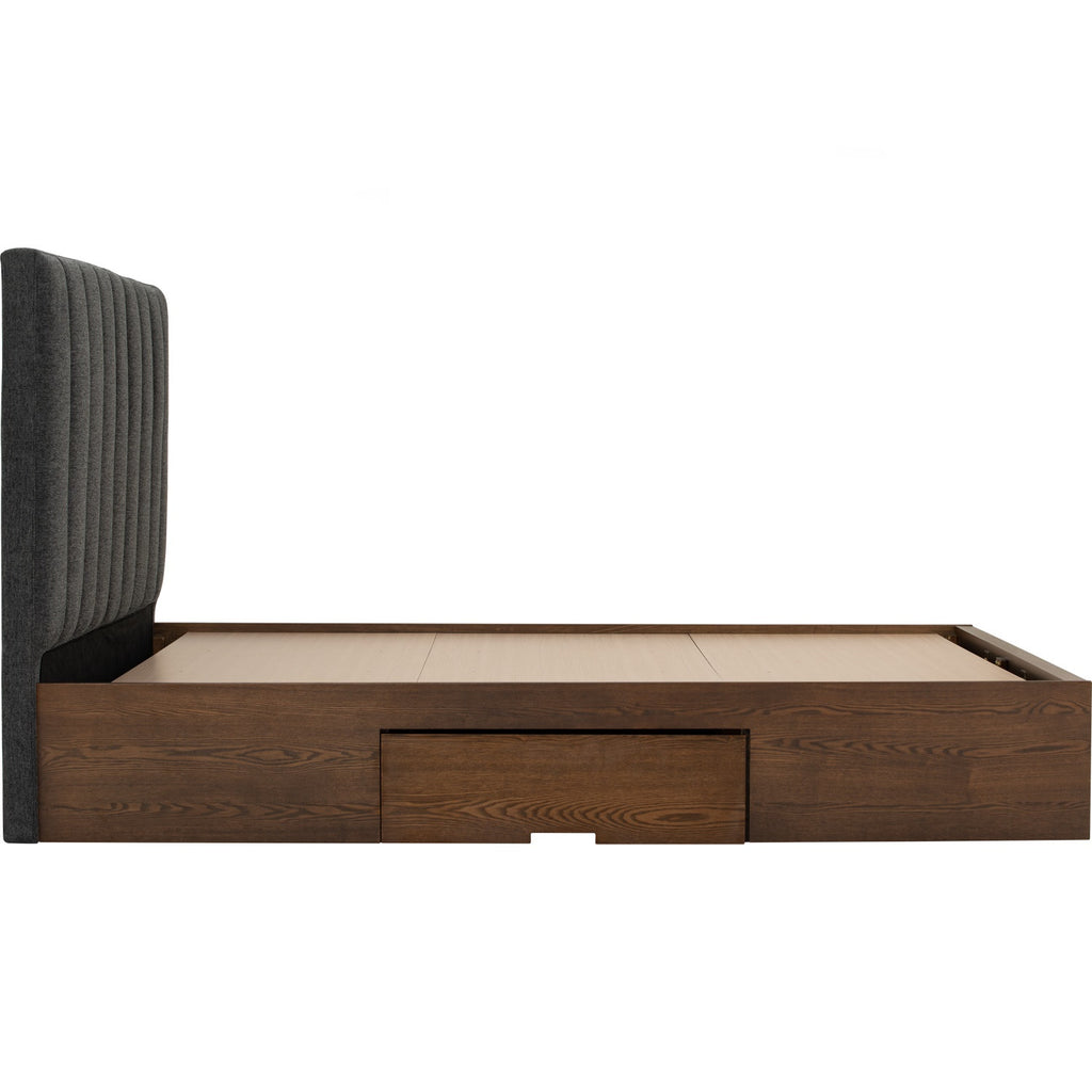 Mola Queen Bed with storage on Cocoa colour body, Anthracite colour Belfast fabric (Fit mattress: 1530mm x 1930mm)