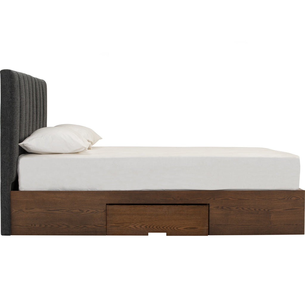 Mola Queen Bed with storage on Cocoa colour body, Anthracite colour Belfast fabric (Fit mattress: 1530mm x 1930mm)