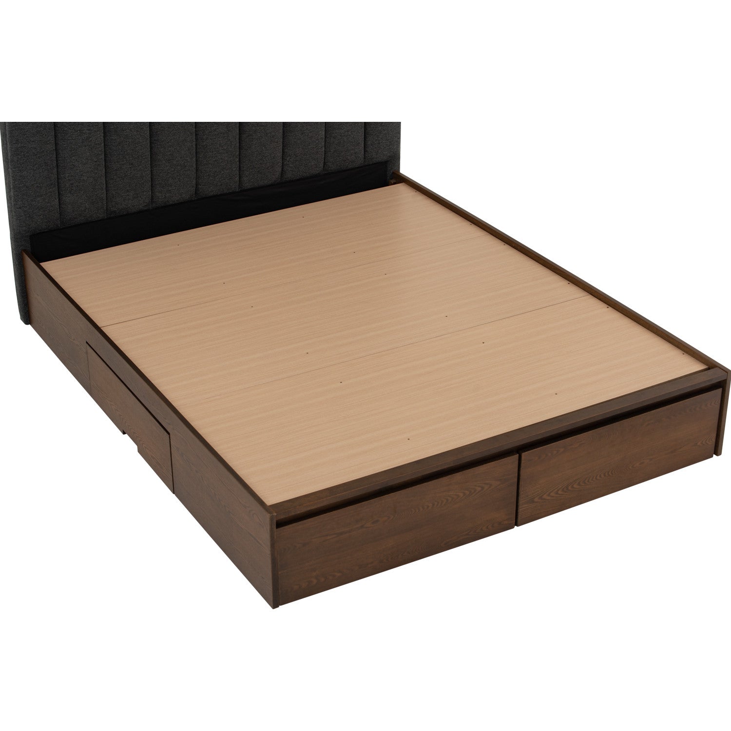 Mola Queen Bed with storage on Cocoa colour body, Anthracite colour Belfast fabric (Fit mattress: 1530mm x 1930mm)