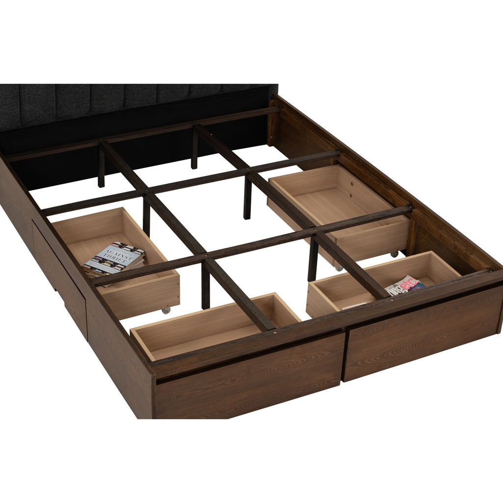 Mola Queen Bed with storage on Cocoa colour body, Anthracite colour Belfast fabric (Fit mattress: 1530mm x 1930mm)