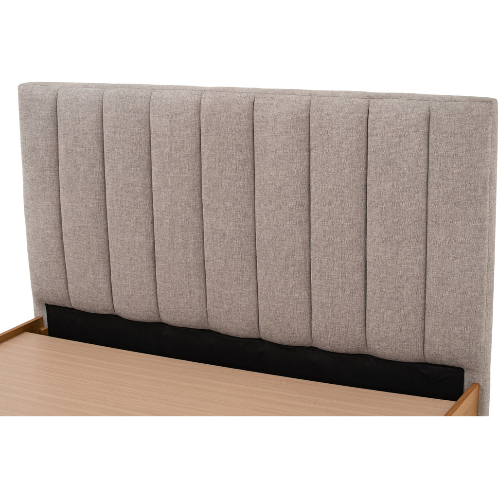 Mola Queen Bed with storage on Natural colour body, Greymist colour Belfast fabric (Fit mattress: 1530mm x 1930mm).