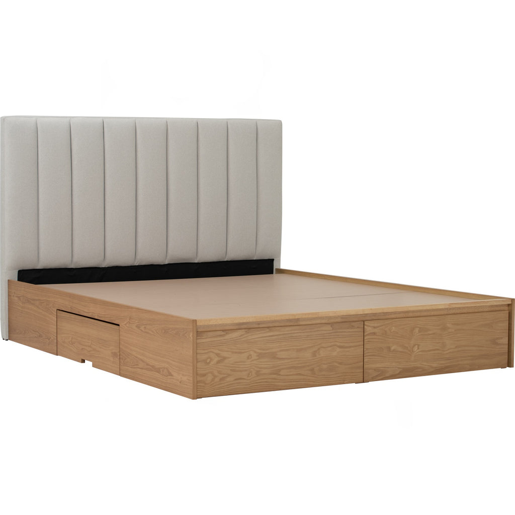 Mola Queen Bed with storage on Natural colour body, Grey Mist colour Mohair fabric (Pet friendly fabric) (Fit mattress: 1530mm x 1930mm).