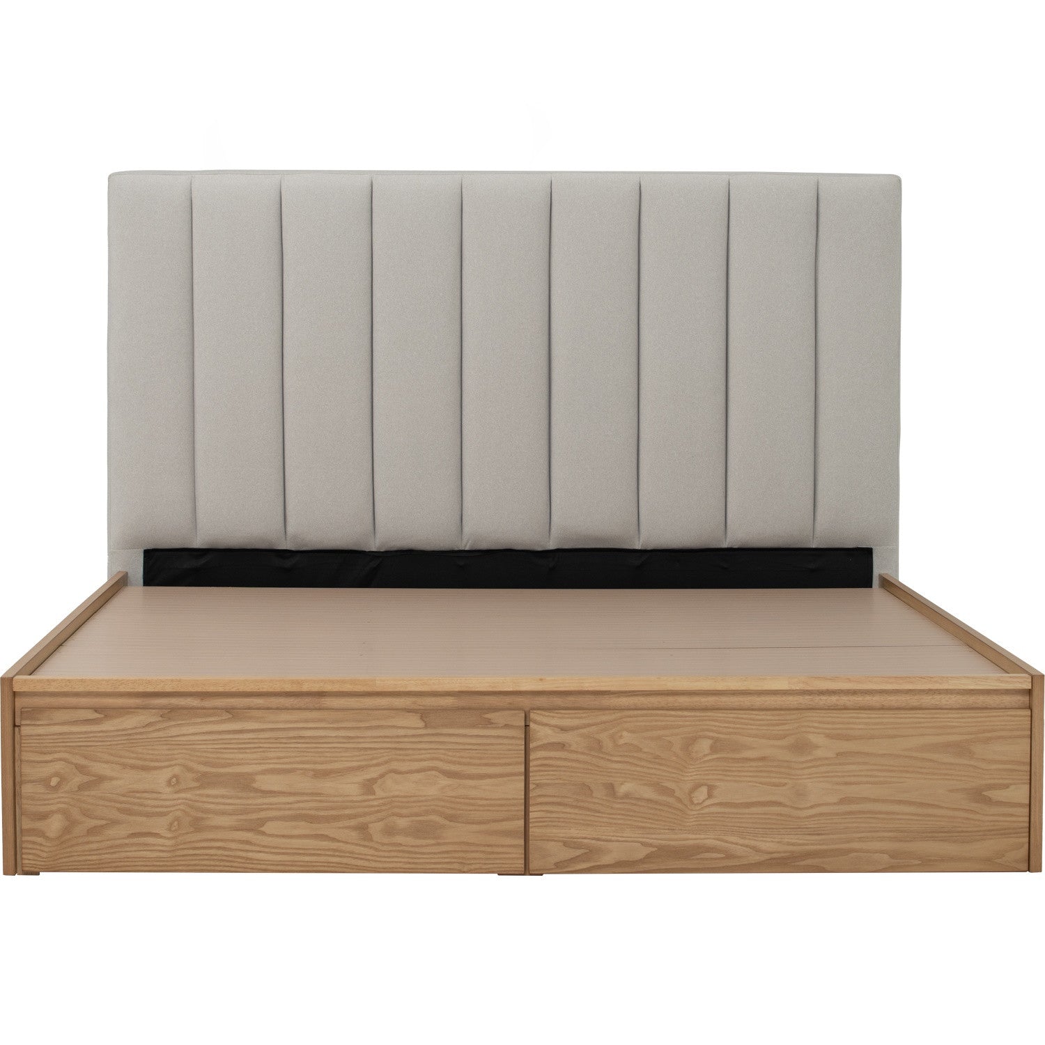 Mola Queen Bed with storage on Natural colour body, Grey Mist colour Mohair fabric (Pet friendly fabric) (Fit mattress: 1530mm x 1930mm).