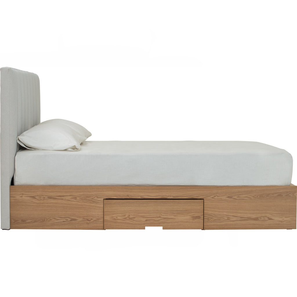 Mola Queen Bed with storage on Natural colour body, Grey Mist colour Mohair fabric (Pet friendly fabric) (Fit mattress: 1530mm x 1930mm).