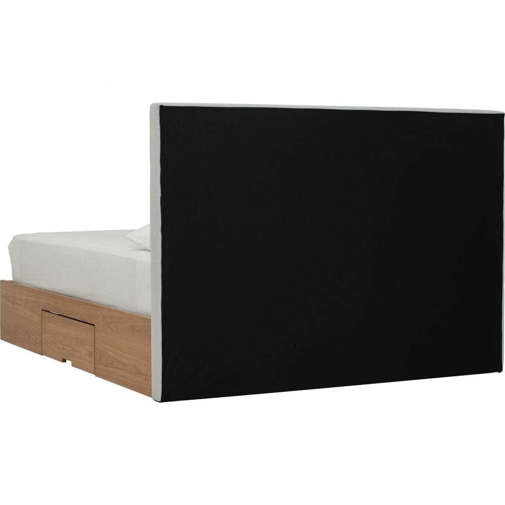 Mola Queen Bed with storage on Natural colour body, Grey Mist colour Mohair fabric (Pet friendly fabric) (Fit mattress: 1530mm x 1930mm).