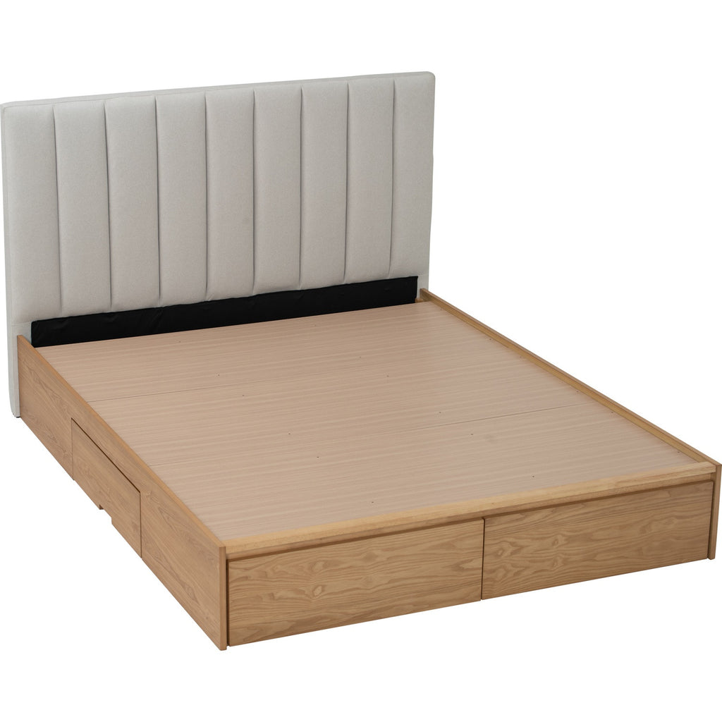 Mola Queen Bed with storage on Natural colour body, Grey Mist colour Mohair fabric (Pet friendly fabric) (Fit mattress: 1530mm x 1930mm).