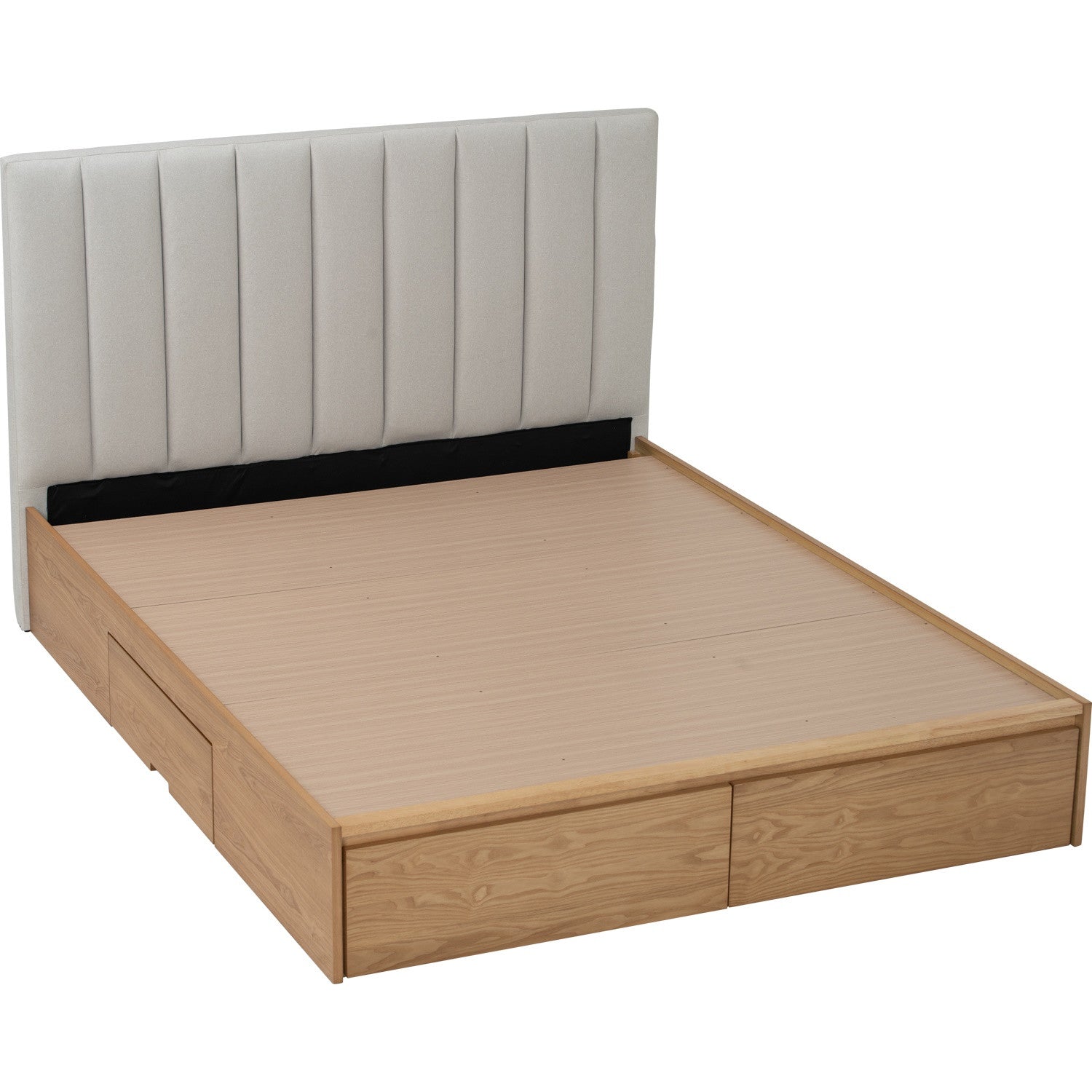 Mola Queen Bed with storage on Natural colour body, Grey Mist colour Mohair fabric (Pet friendly fabric) (Fit mattress: 1530mm x 1930mm).